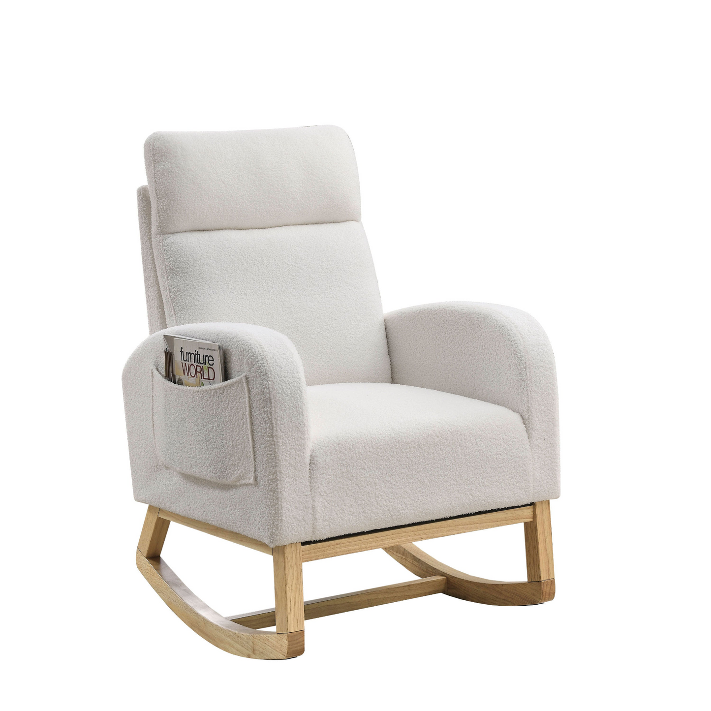 [product_type] | 27.6"W Modern Accent High Backrest Living Room Lounge Arm Rocking Chair, Two Side Pocket, Teddy White (Ivory) | casafoyer.myshopify.com