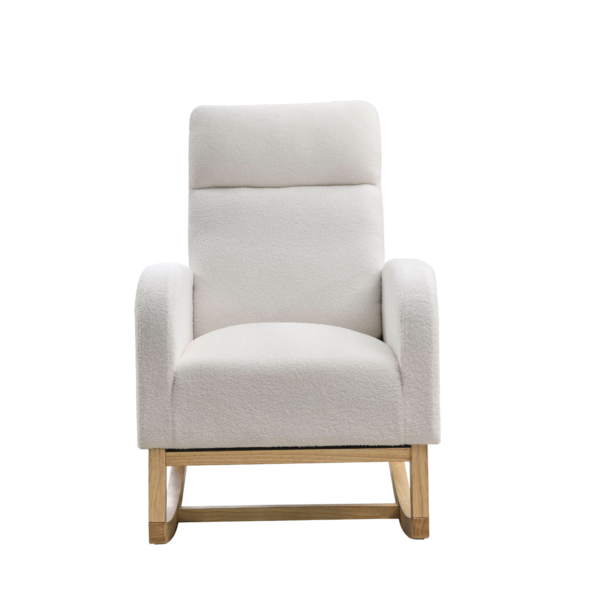 [product_type] | 27.6"W Modern Accent High Backrest Living Room Lounge Arm Rocking Chair, Two Side Pocket, Teddy White (Ivory) | casafoyer.myshopify.com