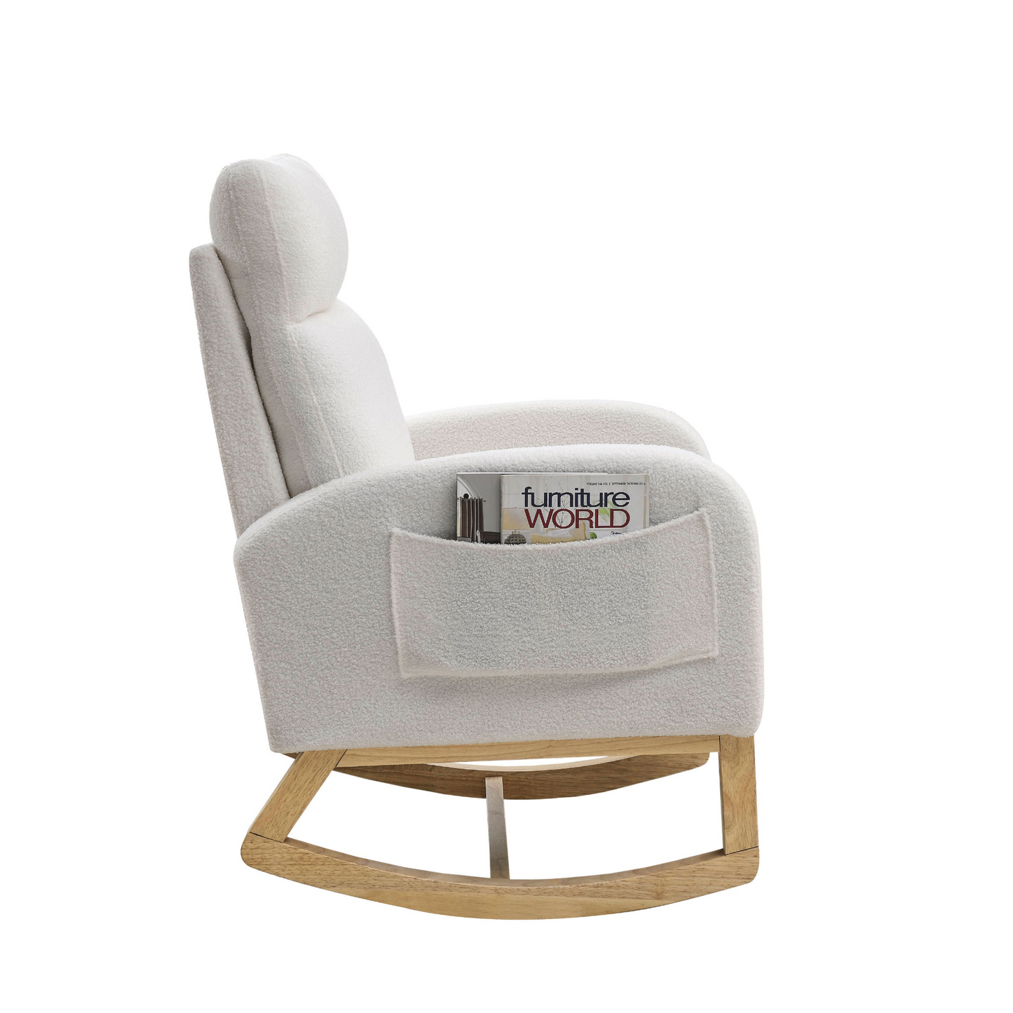 [product_type] | 27.6"W Modern Accent High Backrest Living Room Lounge Arm Rocking Chair, Two Side Pocket, Teddy White (Ivory) | casafoyer.myshopify.com