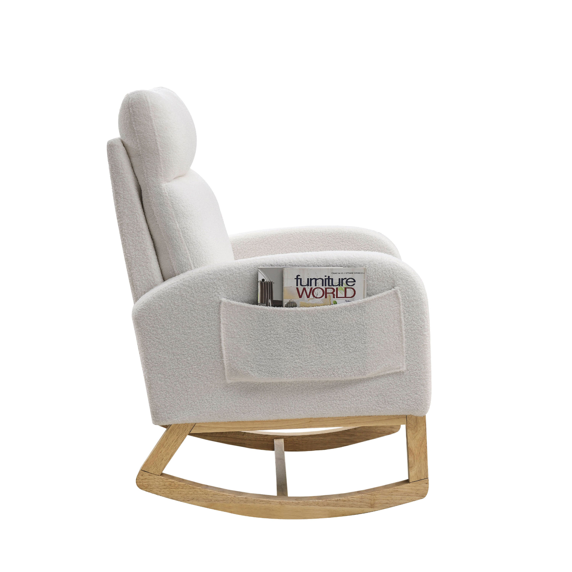 [product_type] | 27.6"W Modern Accent High Backrest Living Room Lounge Arm Rocking Chair, Two Side Pocket, Teddy White (Ivory) | casafoyer.myshopify.com