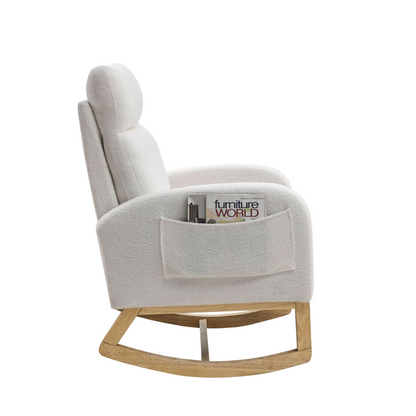 [product_type] | 27.6"W Modern Accent High Backrest Living Room Lounge Arm Rocking Chair, Two Side Pocket, Teddy White (Ivory) | casafoyer.myshopify.com