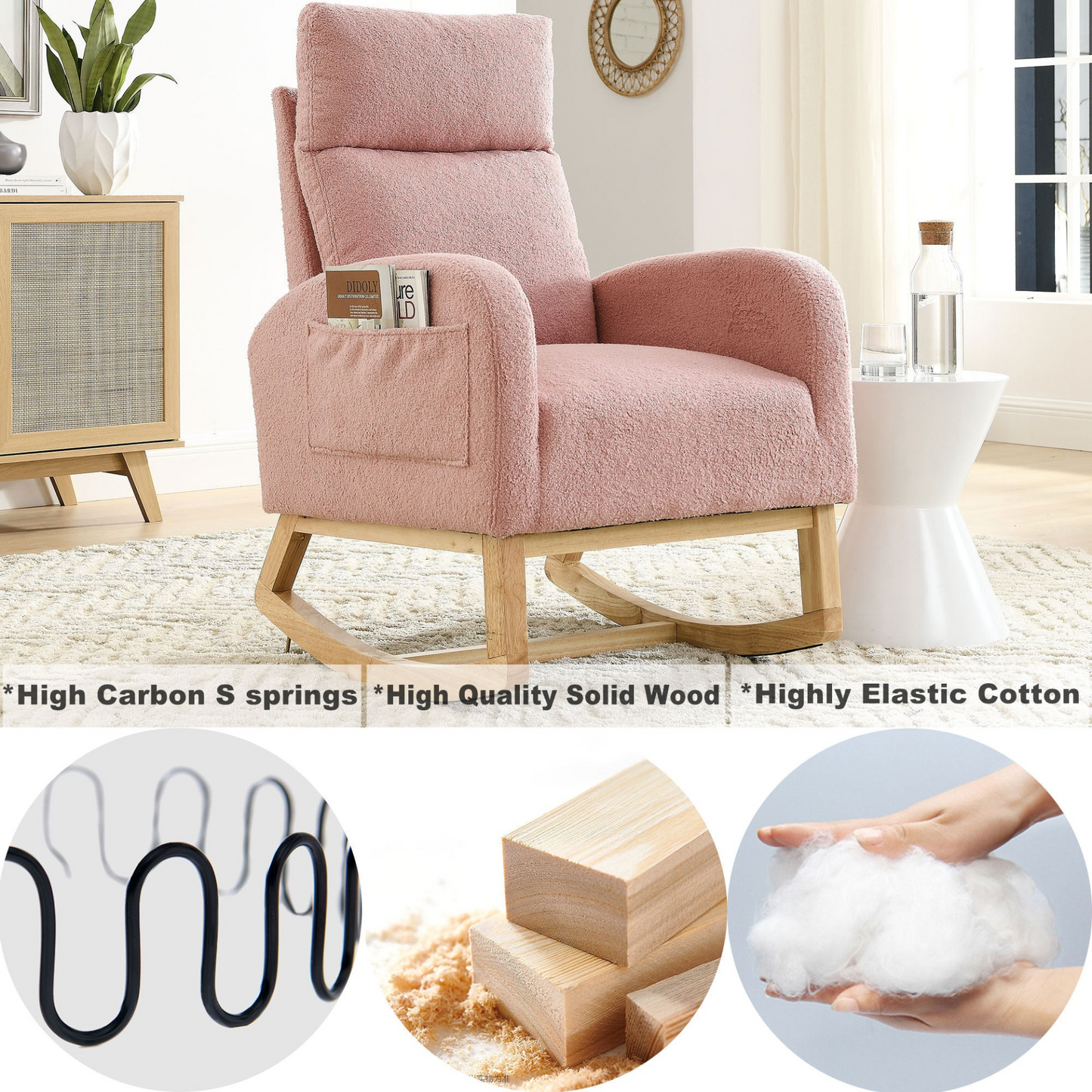 Sofa & Chair sets | Modern Accent High Backrest Living Room Lounge Arm Rocking Chair, Two Side Pocket | casafoyer.myshopify.com