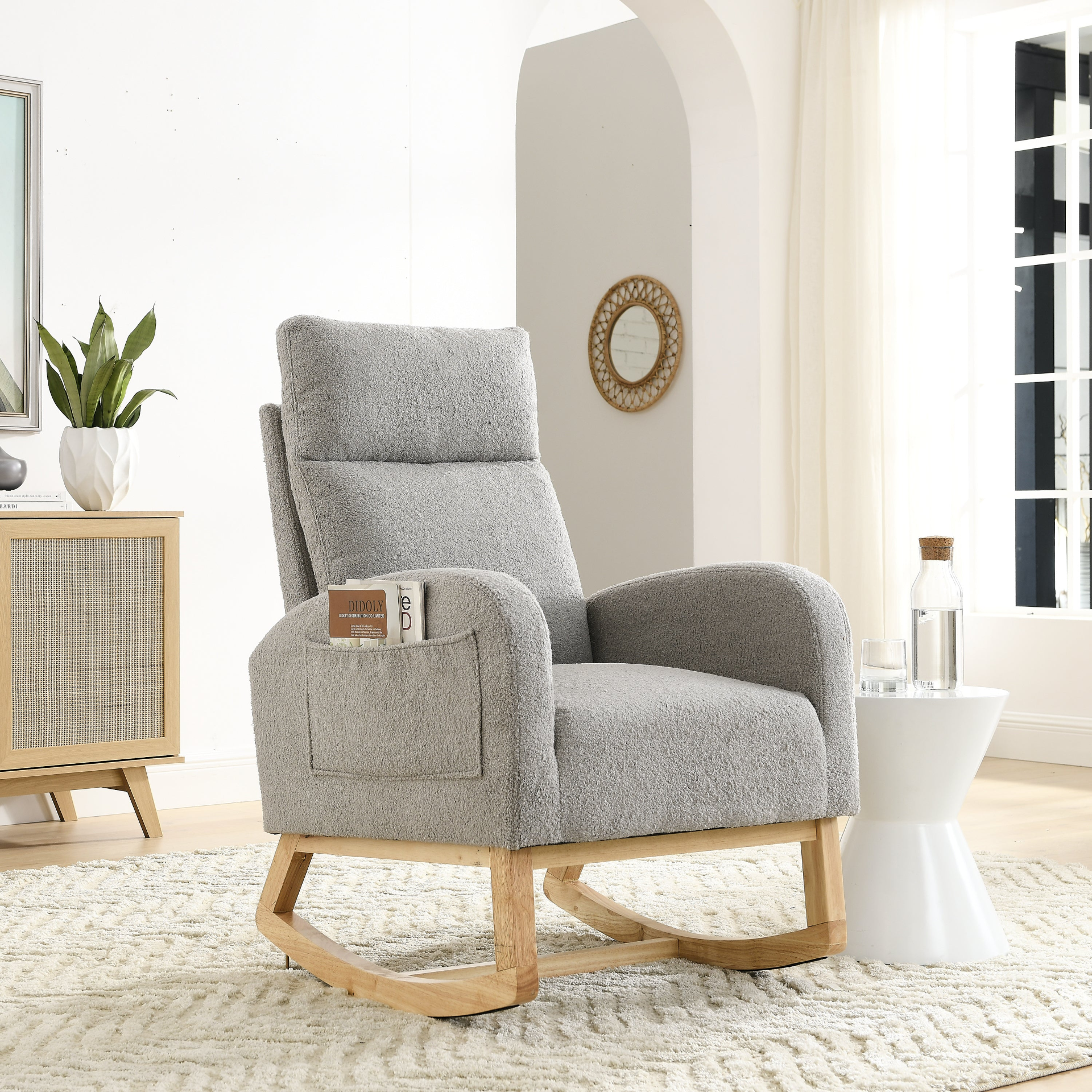 [product_type] | 27.6"W Modern Accent High Backrest Living Room Lounge Arm Rocking Chair, Two Side Pocket | casafoyer.myshopify.com