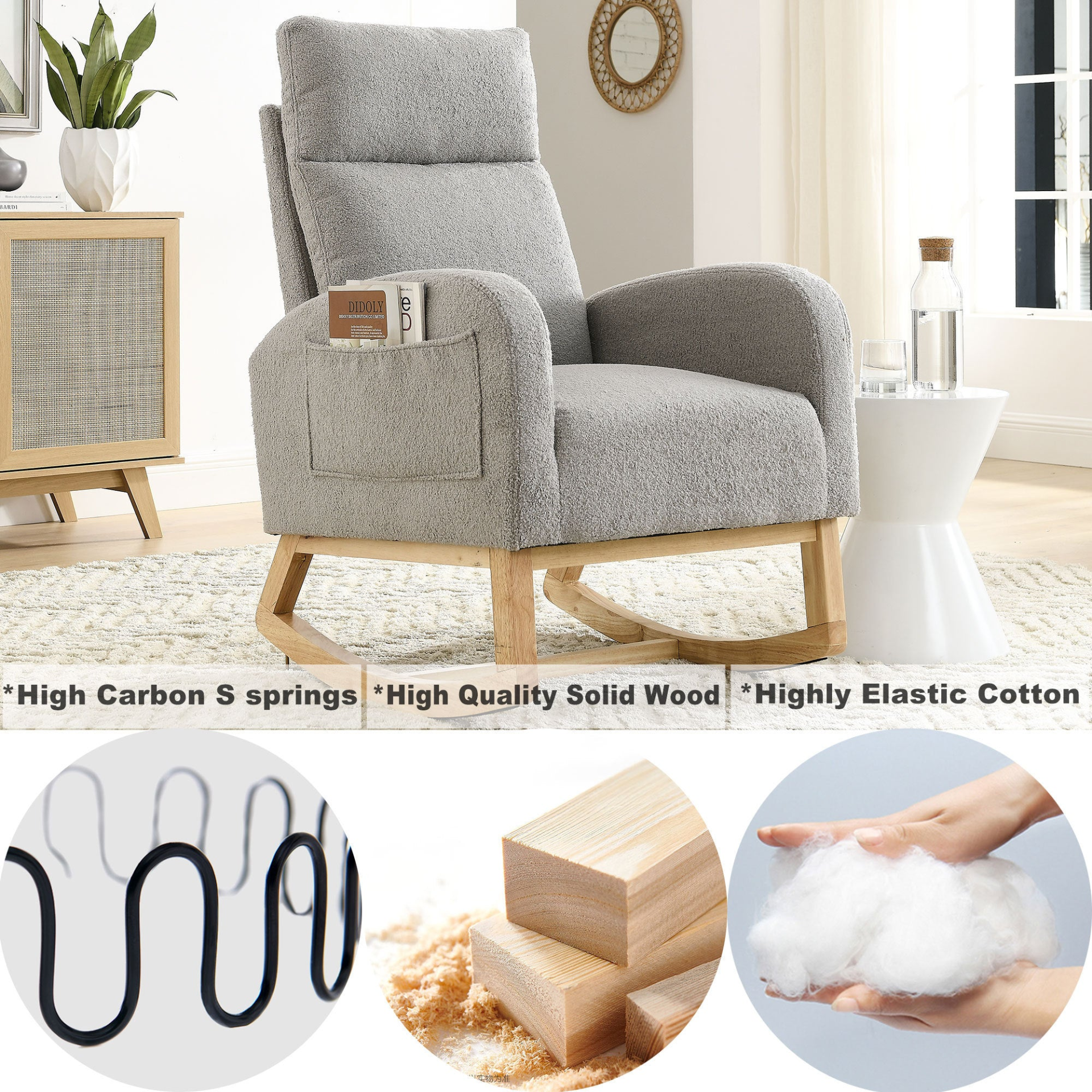 [product_type] | 27.6"W Modern Accent High Backrest Living Room Lounge Arm Rocking Chair, Two Side Pocket | casafoyer.myshopify.com