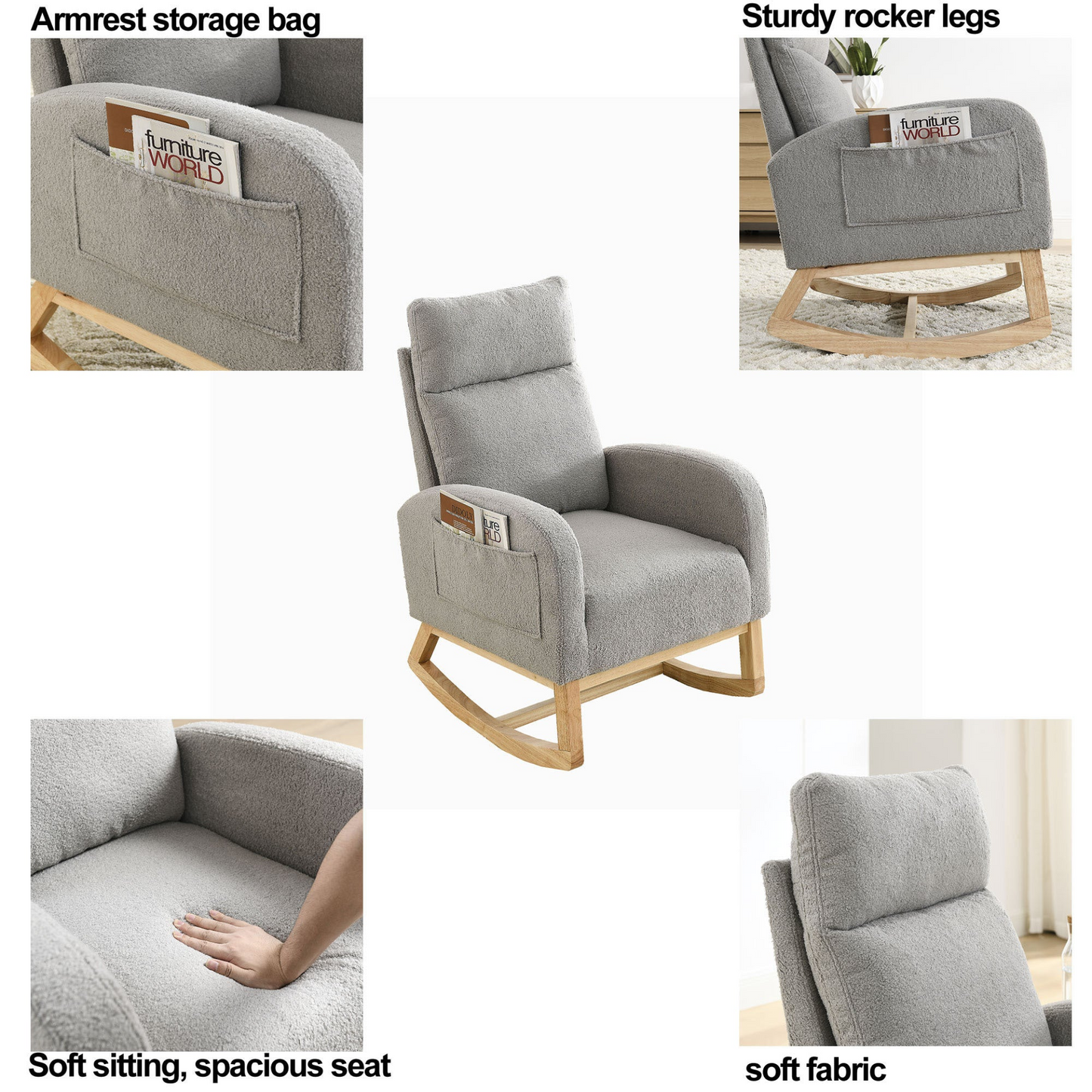 [product_type] | 27.6"W Modern Accent High Backrest Living Room Lounge Arm Rocking Chair, Two Side Pocket | casafoyer.myshopify.com