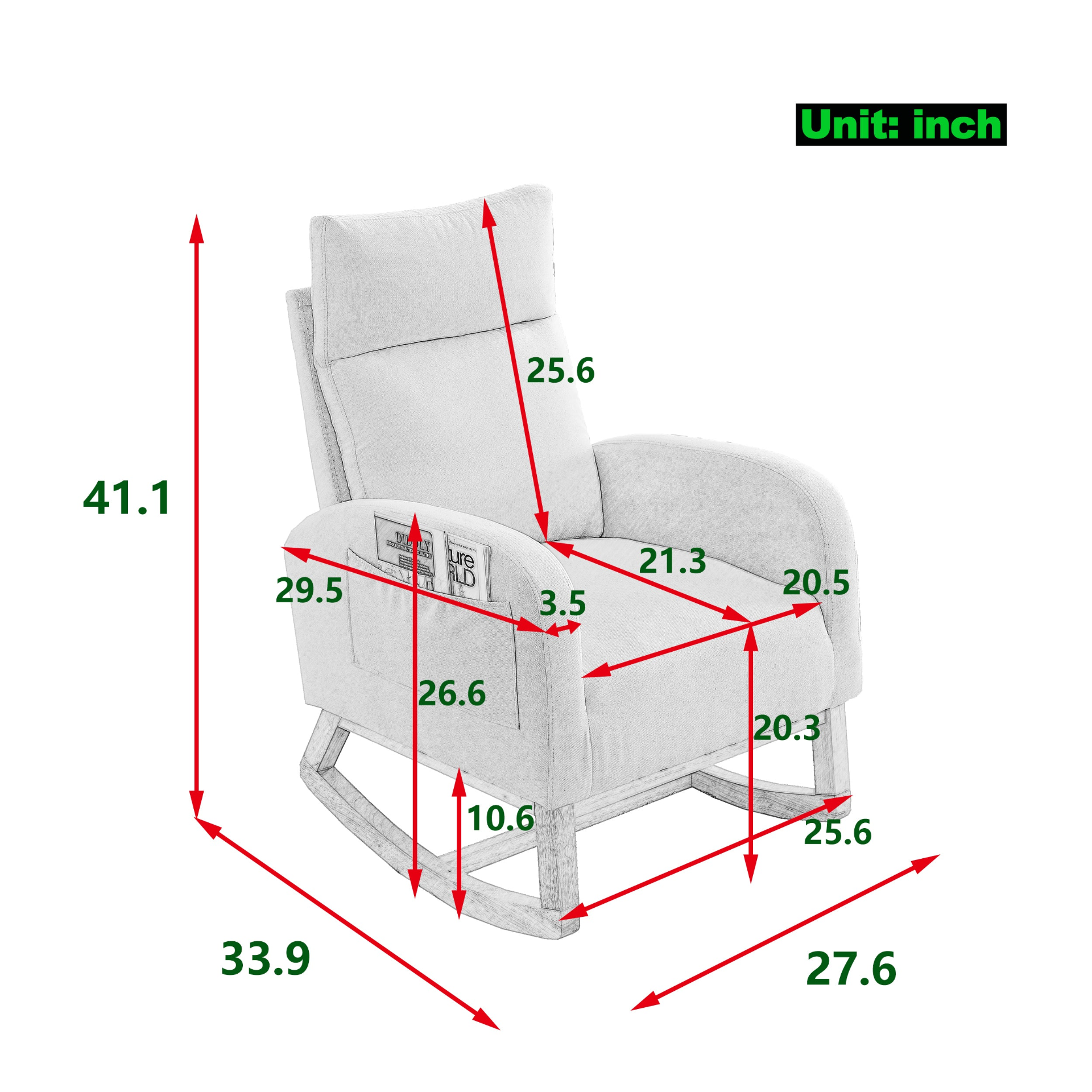 [product_type] | 27.6"W Modern Accent High Backrest Living Room Lounge Arm Rocking Chair, Two Side Pocket | casafoyer.myshopify.com