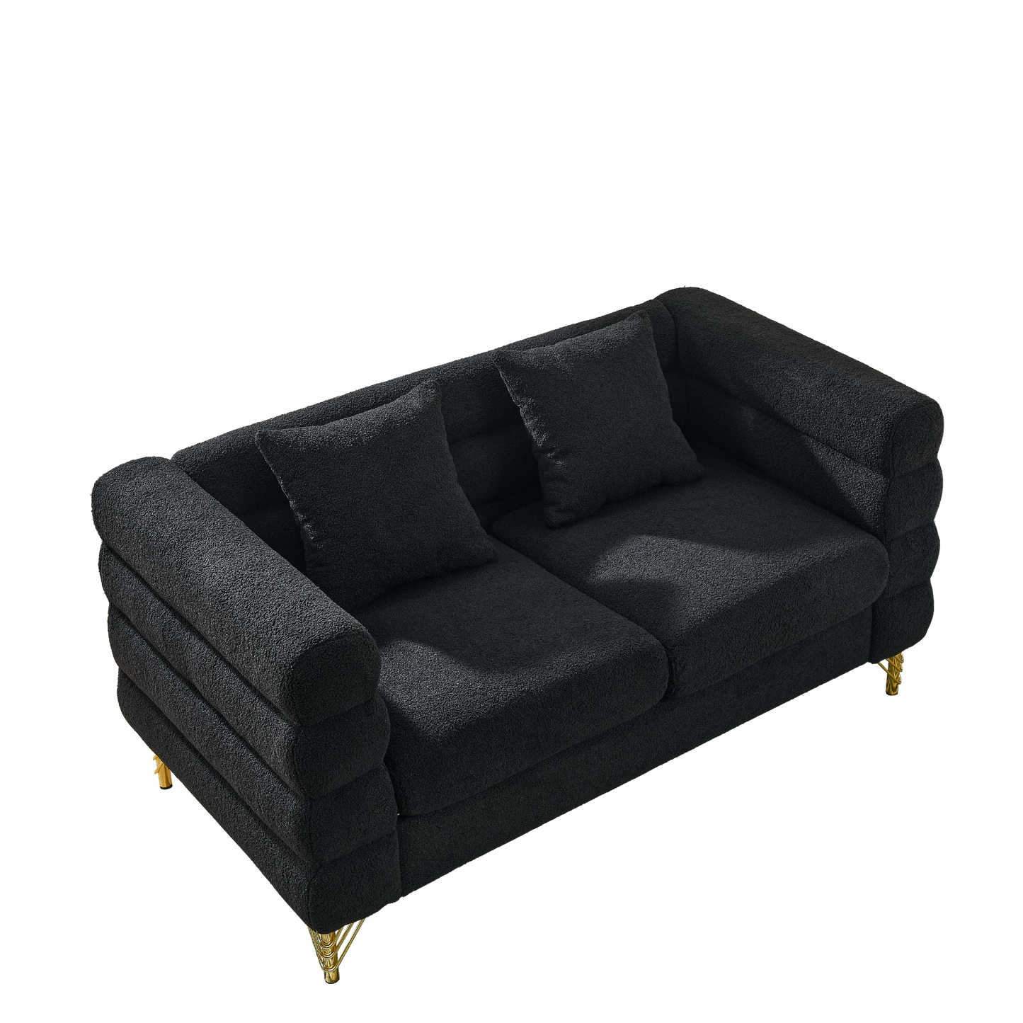 Sofa & Chair sets | 60Inch Oversized 2 Seater Sectional Sofa, Living Room Comfort Fabric Sectional Sofa-Deep Seating Sectional Sofa, Soft Sitting with 2 Pillows for Living Room, Bedroom, Office, Black teddy | casafoyer.myshopify.com