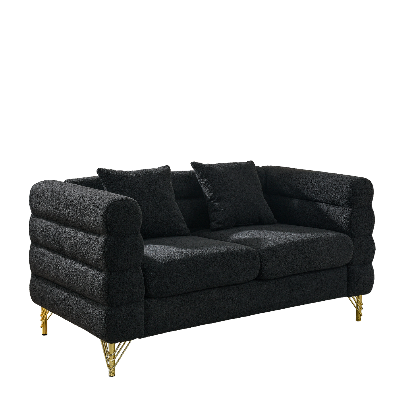 Sofa & Chair sets | 60Inch Oversized 2 Seater Sectional Sofa, Living Room Comfort Fabric Sectional Sofa-Deep Seating Sectional Sofa, Soft Sitting with 2 Pillows for Living Room, Bedroom, Office, Black teddy | casafoyer.myshopify.com