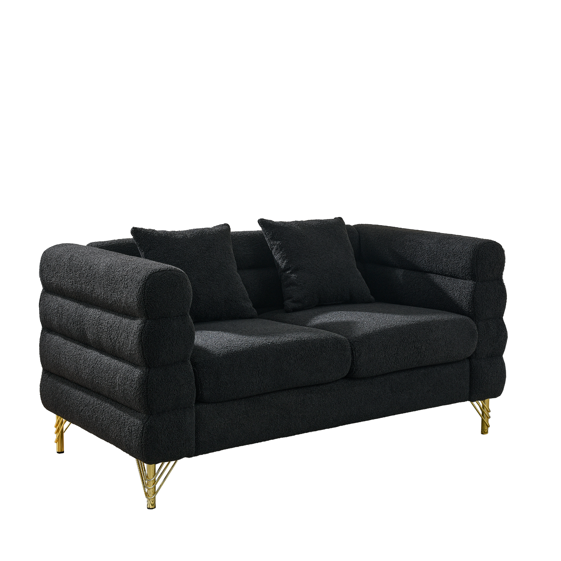 Sofa & Chair sets | 60Inch Oversized 2 Seater Sectional Sofa, Living Room Comfort Fabric Sectional Sofa-Deep Seating Sectional Sofa, Soft Sitting with 2 Pillows for Living Room, Bedroom, Office, Black teddy | casafoyer.myshopify.com