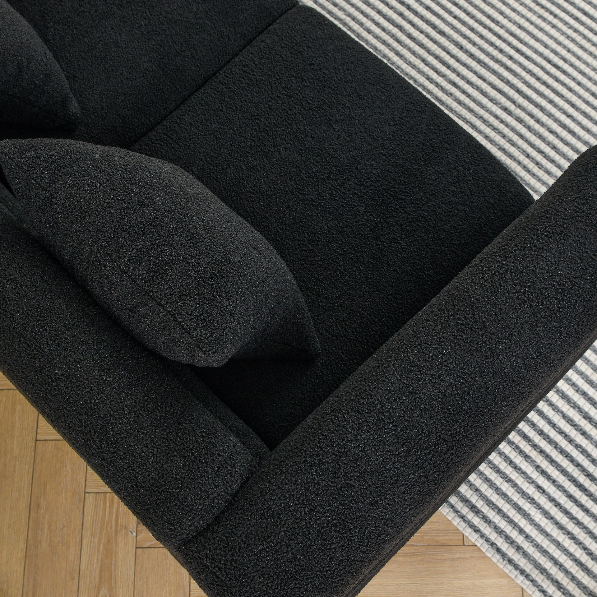 Sofa & Chair sets | 60Inch Oversized 2 Seater Sectional Sofa, Living Room Comfort Fabric Sectional Sofa-Deep Seating Sectional Sofa, Soft Sitting with 2 Pillows for Living Room, Bedroom, Office, Black teddy | casafoyer.myshopify.com