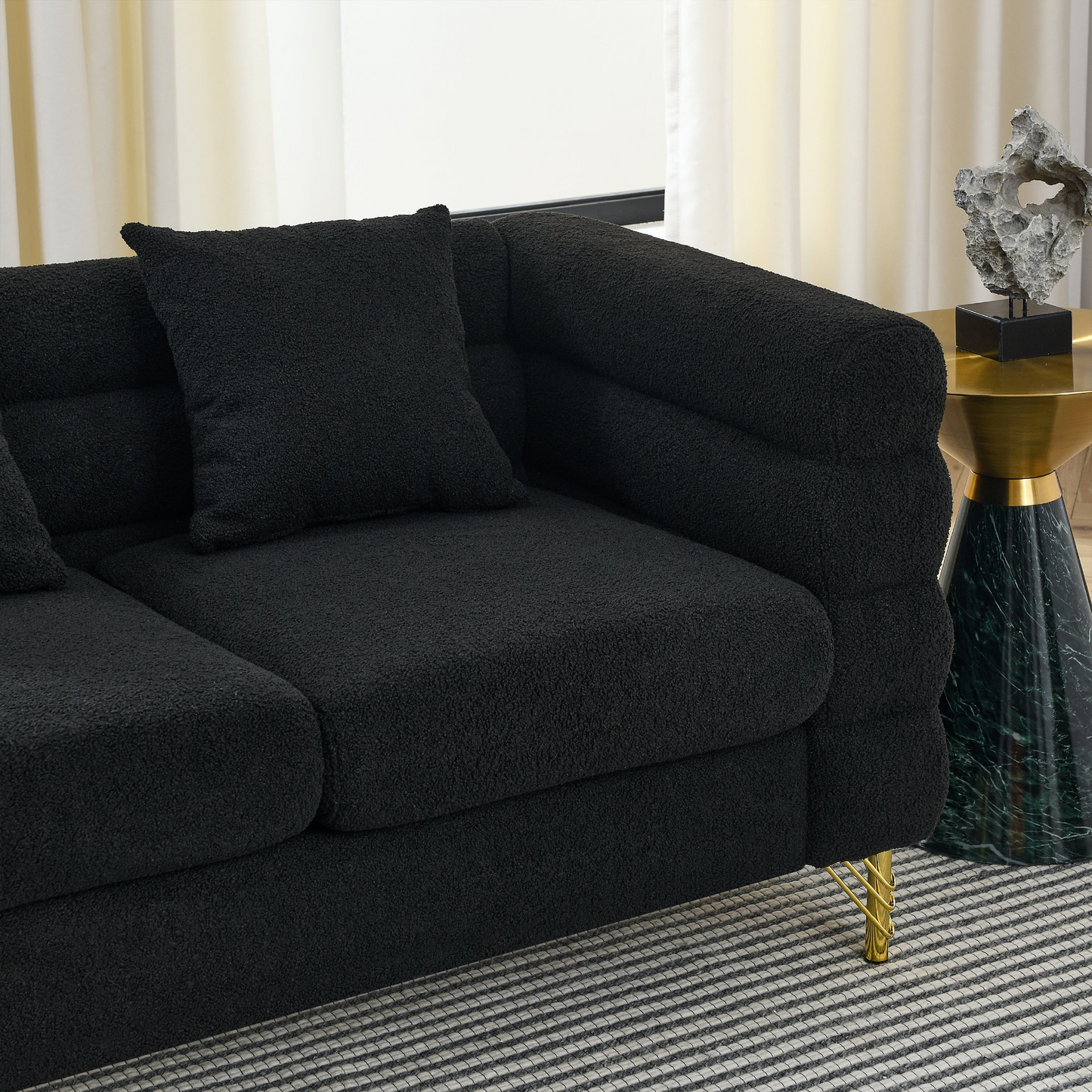 Sofa & Chair sets | 60Inch Oversized 2 Seater Sectional Sofa, Living Room Comfort Fabric Sectional Sofa-Deep Seating Sectional Sofa, Soft Sitting with 2 Pillows for Living Room, Bedroom, Office, Black teddy | casafoyer.myshopify.com