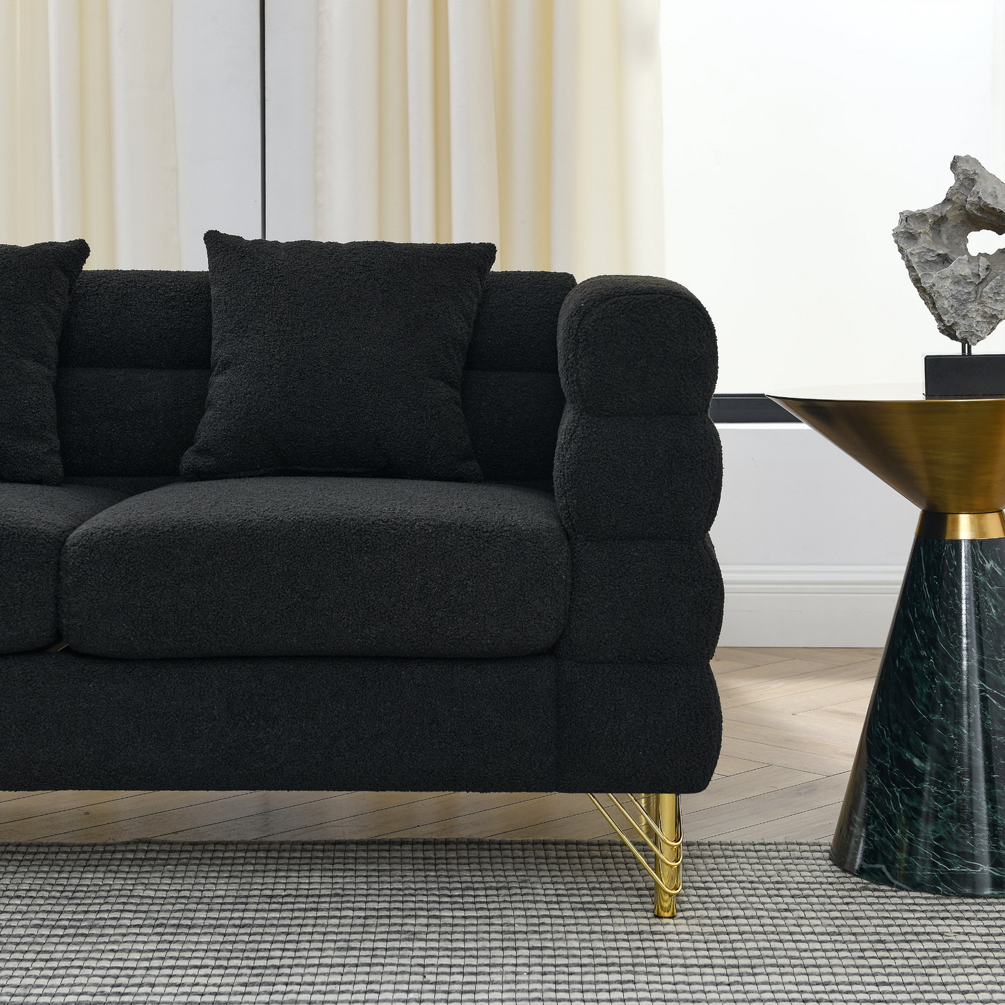 Sofa & Chair sets | 60Inch Oversized 2 Seater Sectional Sofa, Living Room Comfort Fabric Sectional Sofa-Deep Seating Sectional Sofa, Soft Sitting with 2 Pillows for Living Room, Bedroom, Office, Black teddy | casafoyer.myshopify.com