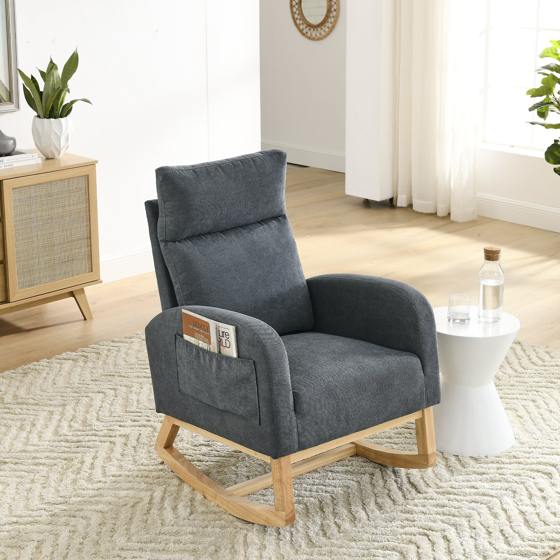 Sofa & Chair sets | Modern Accent High Backrest Living Room Lounge Arm Rocking Chair, Two Side Pocket | casafoyer.myshopify.com