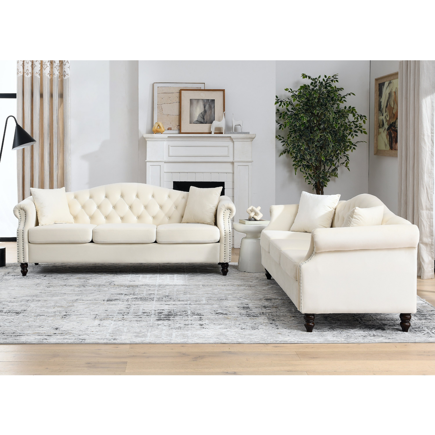 Sofa & Chair sets | 3-seater + 3-seater Combination sofa.Beige Velvet | casafoyer.myshopify.com