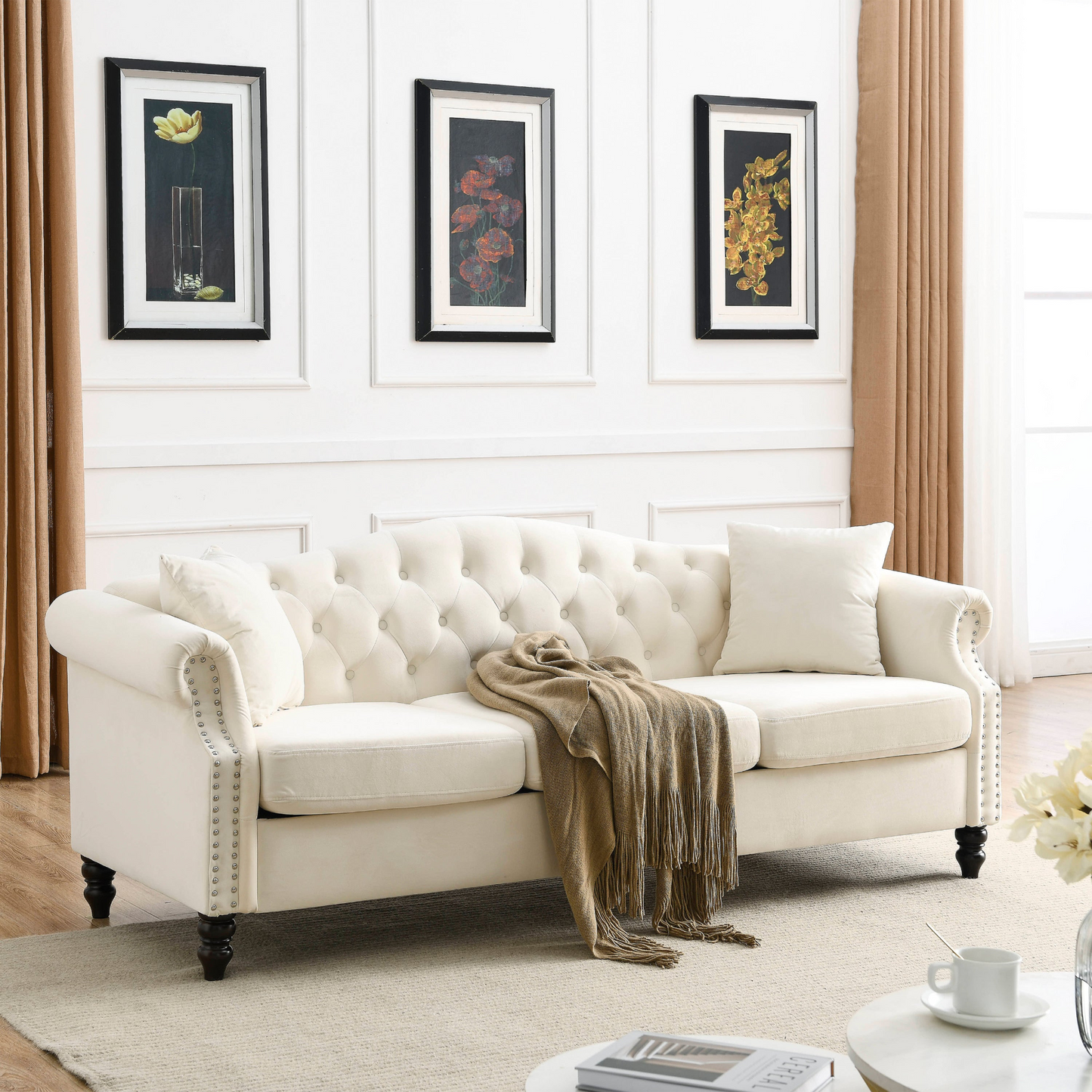 Sofa & Chair sets | 3-seater + 3-seater Combination sofa.Beige Velvet | casafoyer.myshopify.com