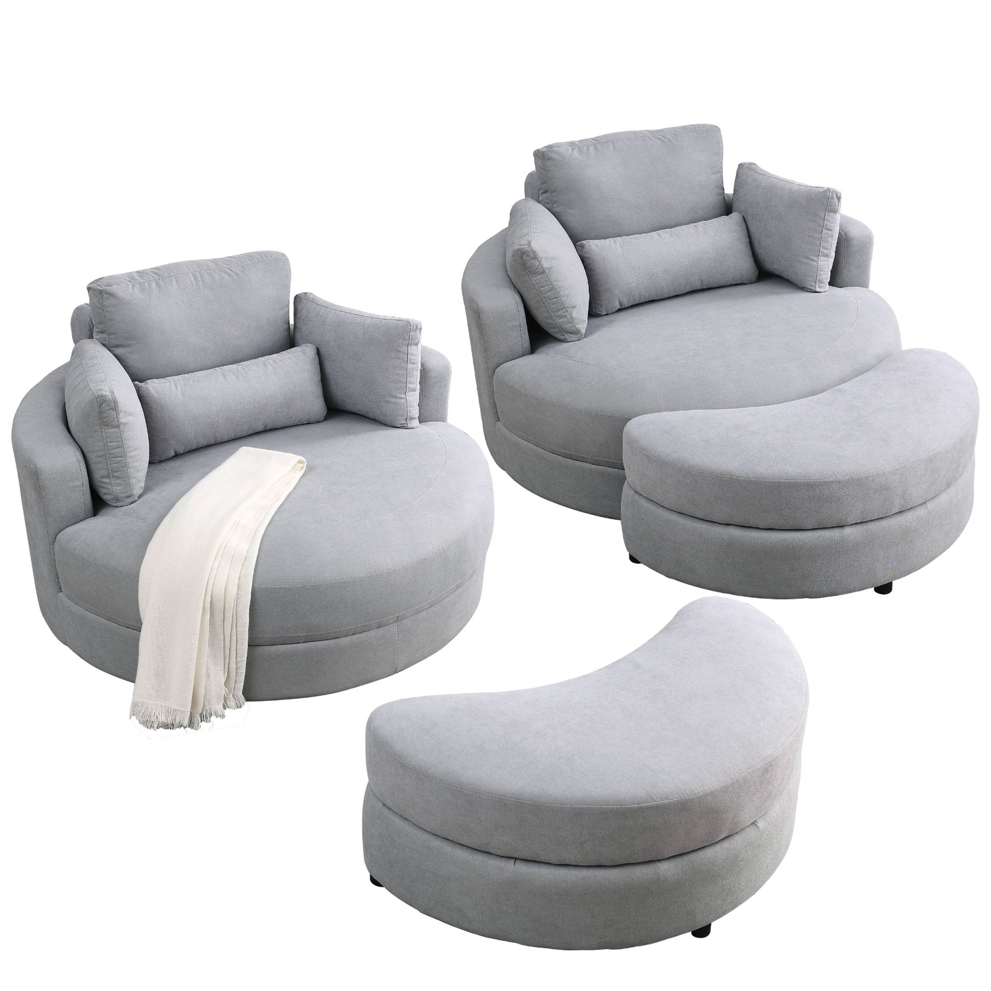 Sofa & Chair sets | Swivel Accent Barrel Modern Grey Sofa Lounge Club Big Round Chair with Storage Ottoman Linen Fabric for Living Room Hotel with Pillows | casafoyer.myshopify.com