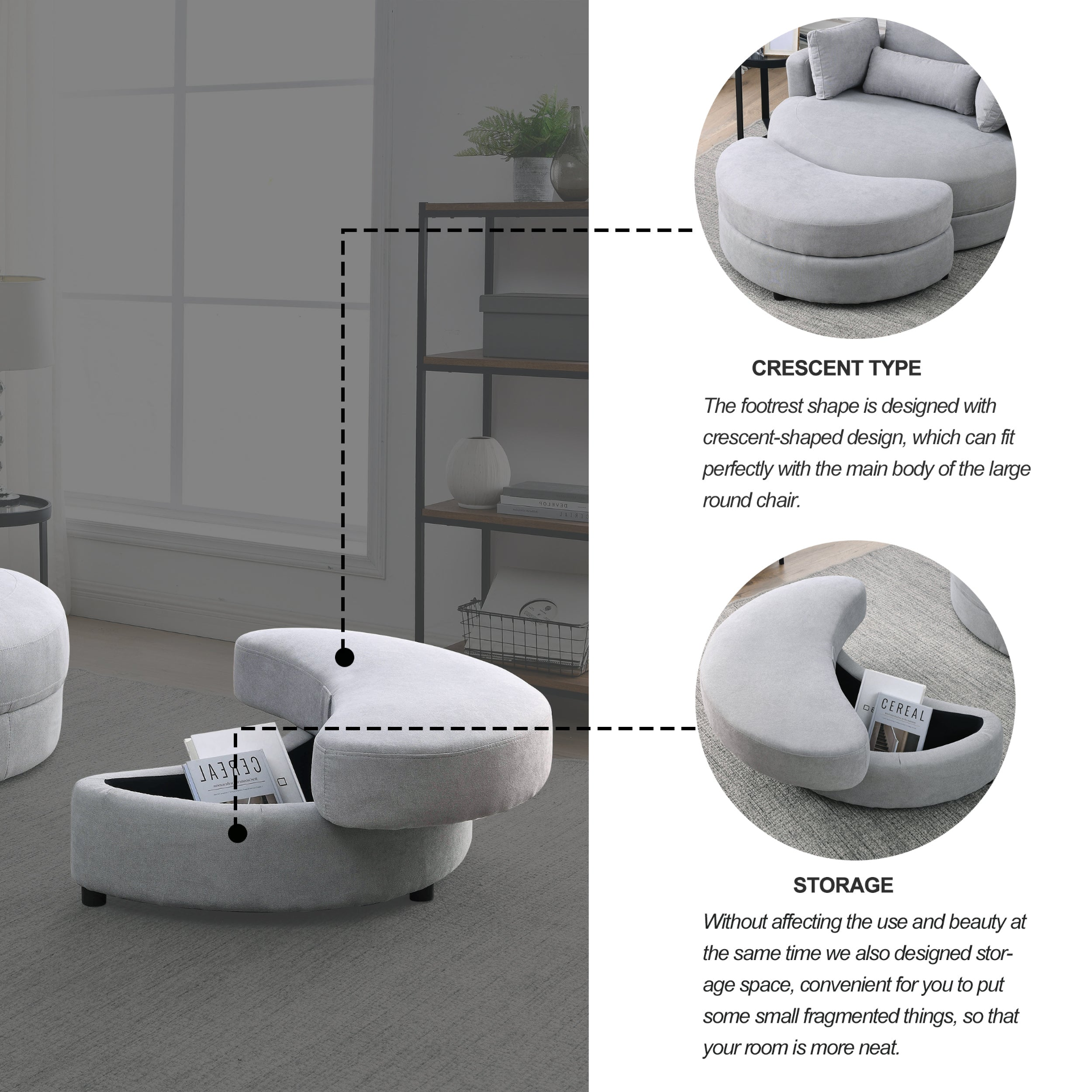 Sofa & Chair sets | Swivel Accent Barrel Modern Grey Sofa Lounge Club Big Round Chair with Storage Ottoman Linen Fabric for Living Room Hotel with Pillows | casafoyer.myshopify.com