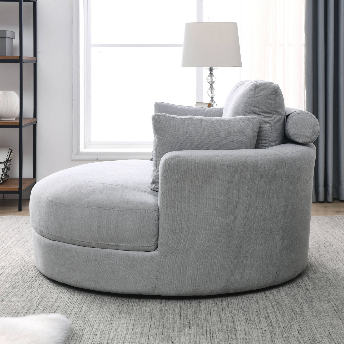 Sofa & Chair sets | Swivel Accent Barrel Modern Grey Sofa Lounge Club Big Round Chair with Storage Ottoman Linen Fabric for Living Room Hotel with Pillows | casafoyer.myshopify.com