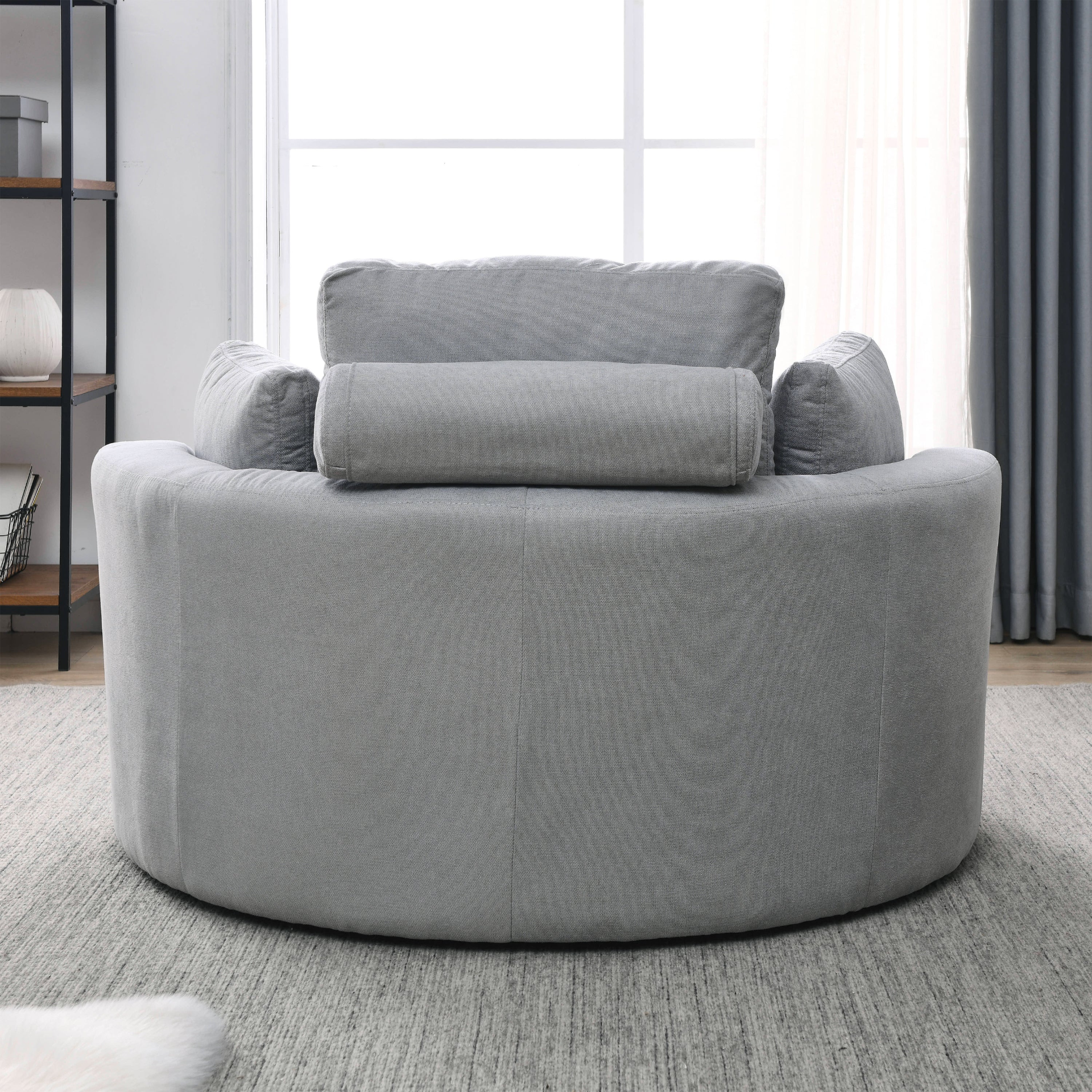 Sofa & Chair sets | Swivel Accent Barrel Modern Grey Sofa Lounge Club Big Round Chair with Storage Ottoman Linen Fabric for Living Room Hotel with Pillows | casafoyer.myshopify.com