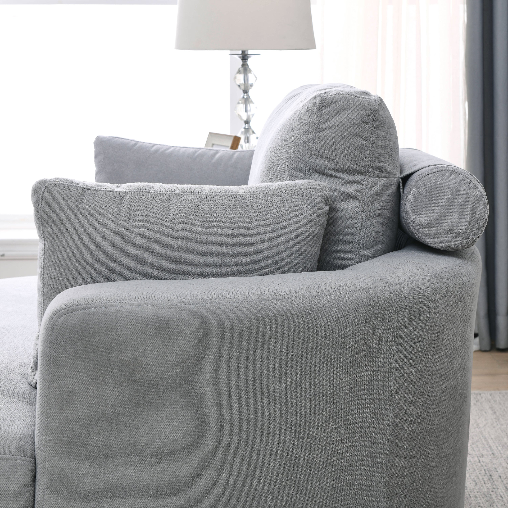 Sofa & Chair sets | Swivel Accent Barrel Modern Grey Sofa Lounge Club Big Round Chair with Storage Ottoman Linen Fabric for Living Room Hotel with Pillows | casafoyer.myshopify.com