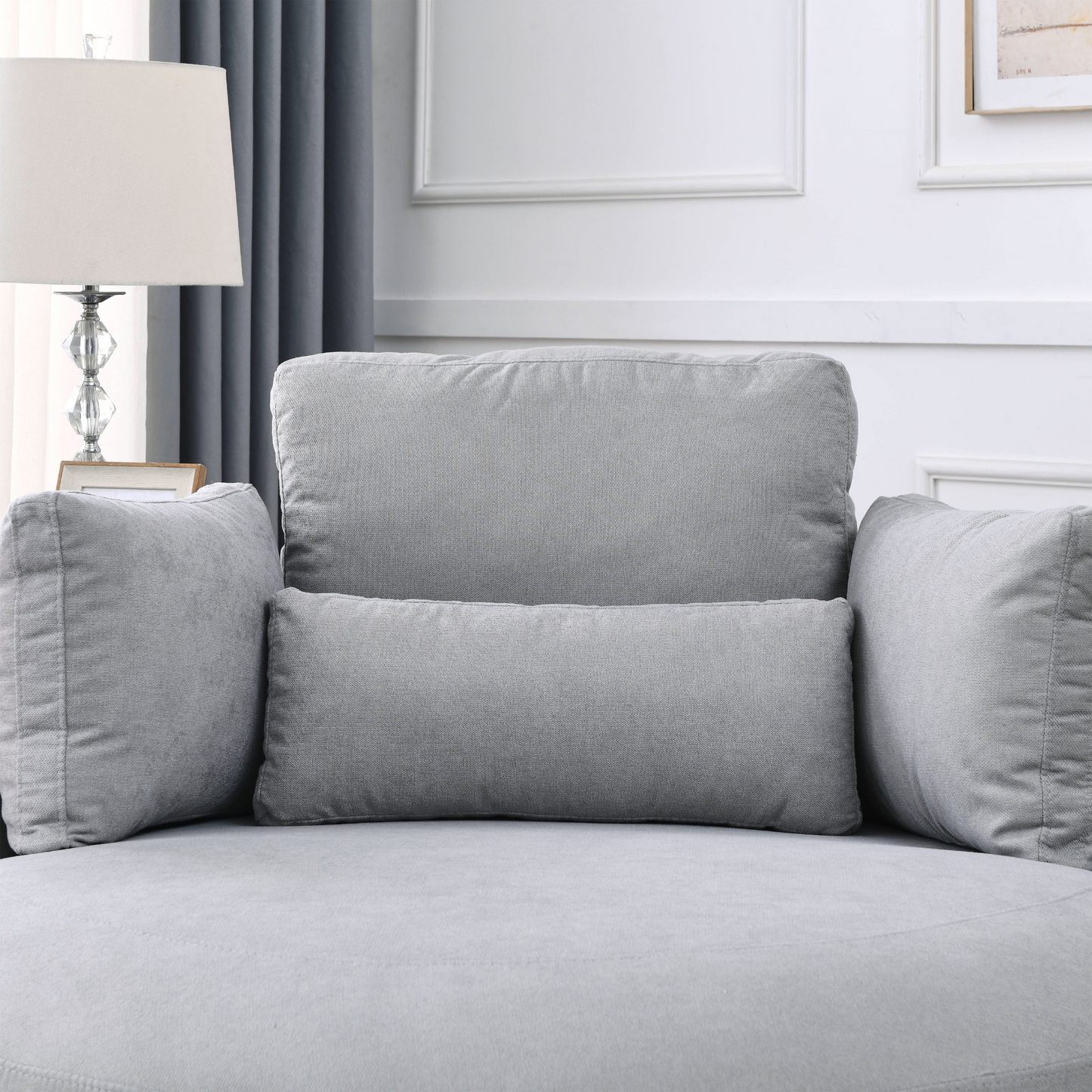 Sofa & Chair sets | Swivel Accent Barrel Modern Grey Sofa Lounge Club Big Round Chair with Storage Ottoman Linen Fabric for Living Room Hotel with Pillows | casafoyer.myshopify.com