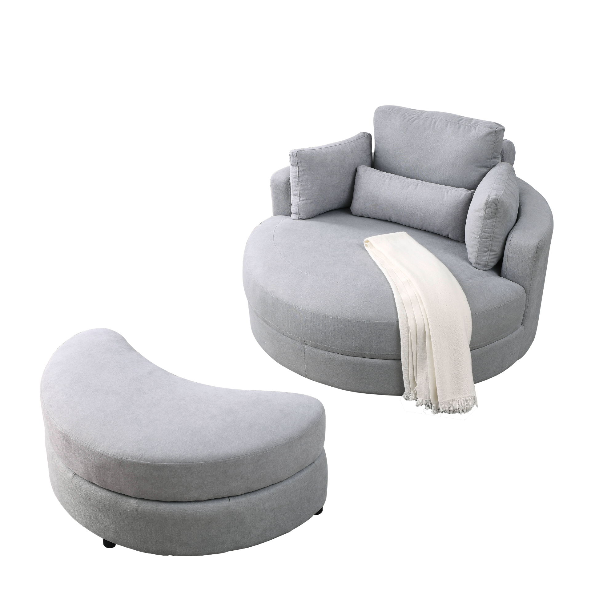 Sofa & Chair sets | Swivel Accent Barrel Modern Grey Sofa Lounge Club Big Round Chair with Storage Ottoman Linen Fabric for Living Room Hotel with Pillows | casafoyer.myshopify.com