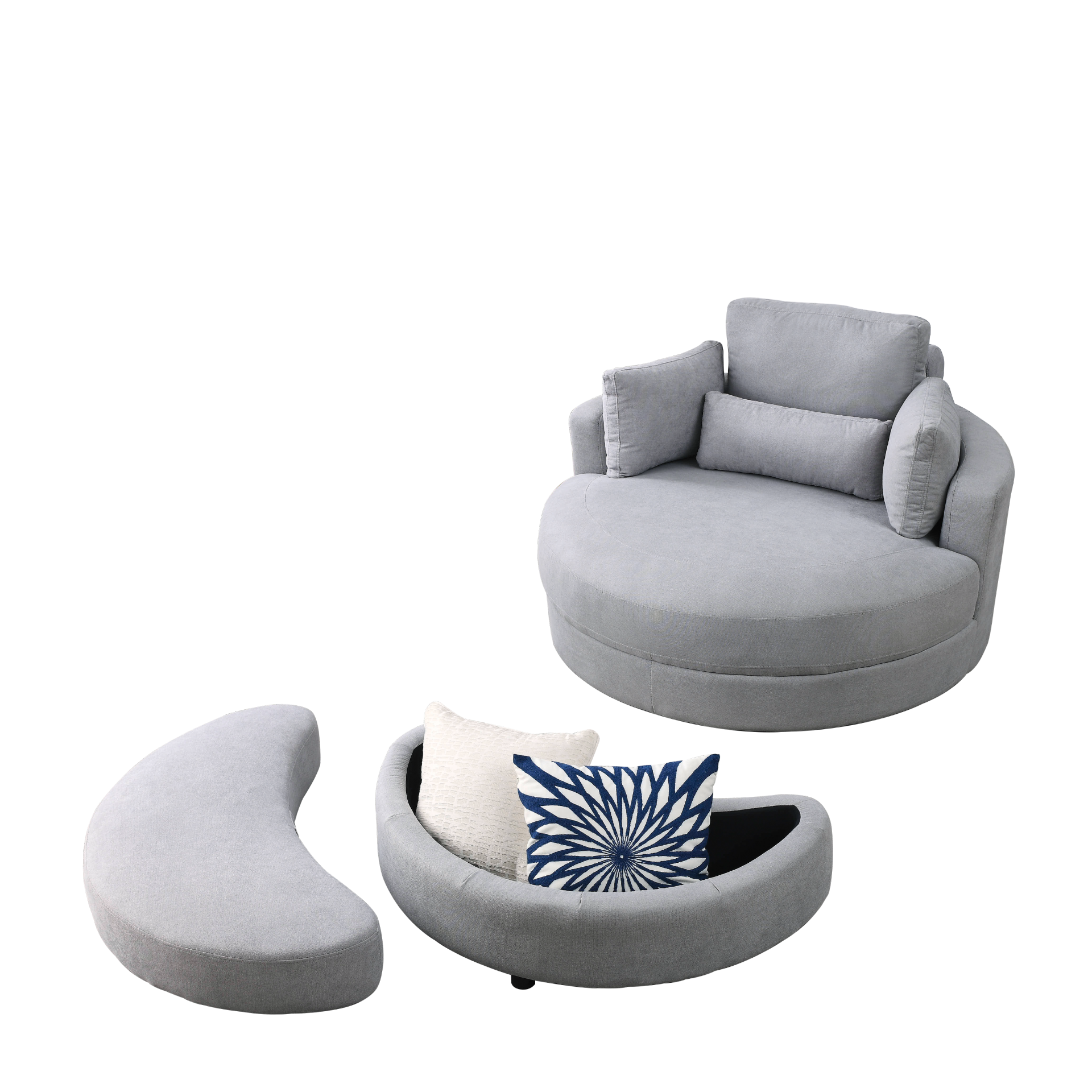 Sofa & Chair sets | Swivel Accent Barrel Modern Grey Sofa Lounge Club Big Round Chair with Storage Ottoman Linen Fabric for Living Room Hotel with Pillows | casafoyer.myshopify.com