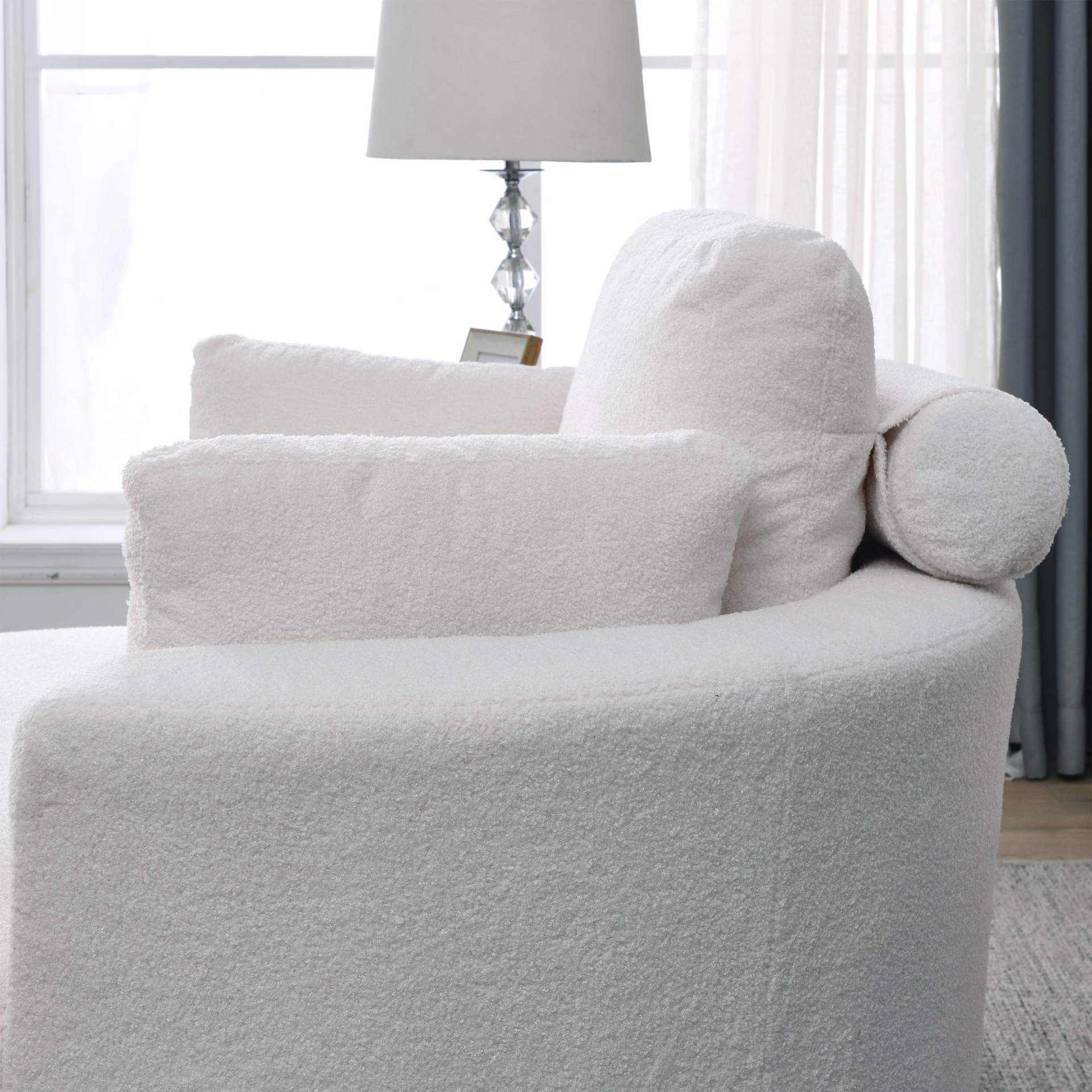 Sofa & Chair sets | Swivel Accent Barrel Modern Sofa Lounge Club Big Round Chair with Storage Ottoman TEDDY Fabric for Living Room Hotel with Pillows. *2PCS,Teddy White (Ivory) | casafoyer.myshopify.com