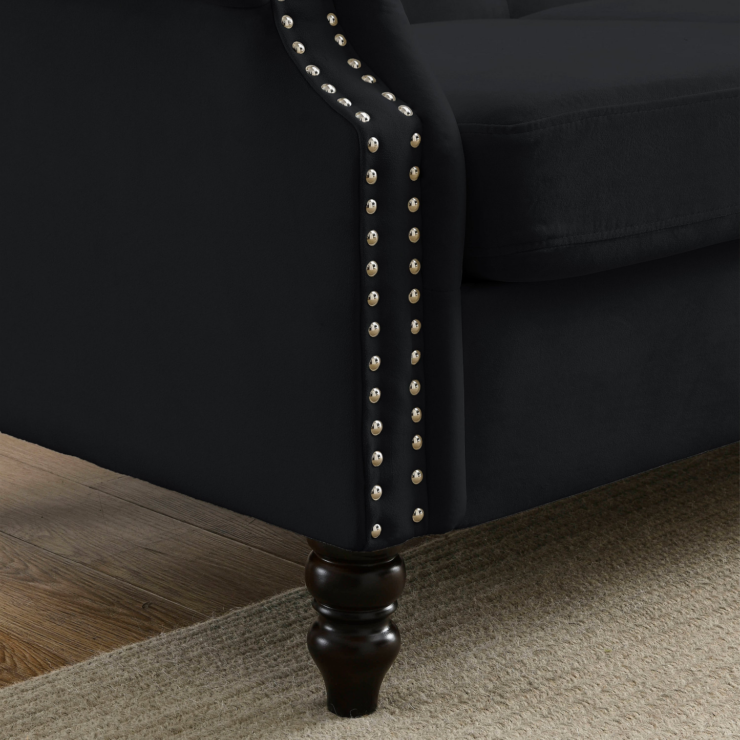 Sofa & Chair sets | Chesterfield Sofa Black Velvet for Living Room, 3 Seater Sofa Tufted Couch with Rolled Arms and Nailhead for Living Room, Bedroom, Office, Apartment, two pillows | casafoyer.myshopify.com