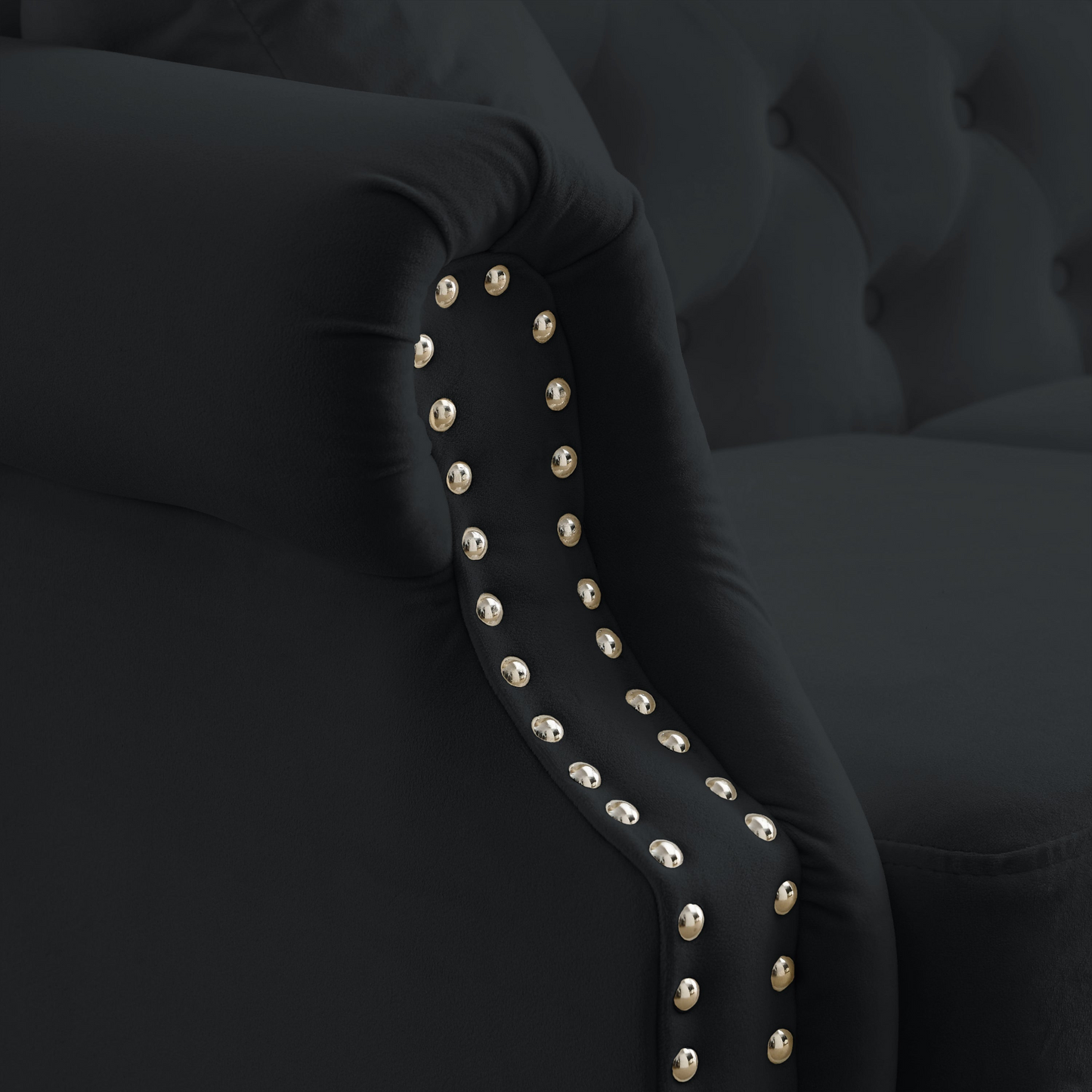 Sofa & Chair sets | Chesterfield Sofa Black Velvet for Living Room, 3 Seater Sofa Tufted Couch with Rolled Arms and Nailhead for Living Room, Bedroom, Office, Apartment, two pillows | casafoyer.myshopify.com