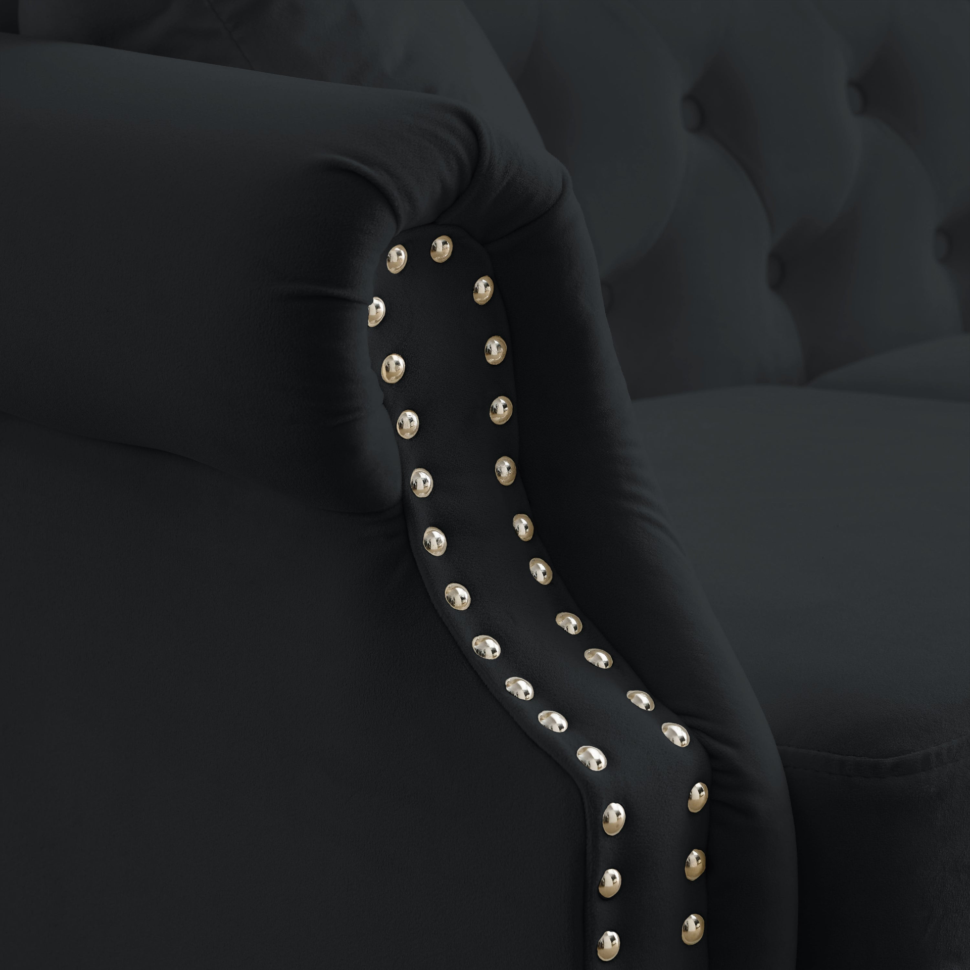 Sofa & Chair sets | Chesterfield Sofa Black Velvet for Living Room, 3 Seater Sofa Tufted Couch with Rolled Arms and Nailhead for Living Room, Bedroom, Office, Apartment, two pillows | casafoyer.myshopify.com