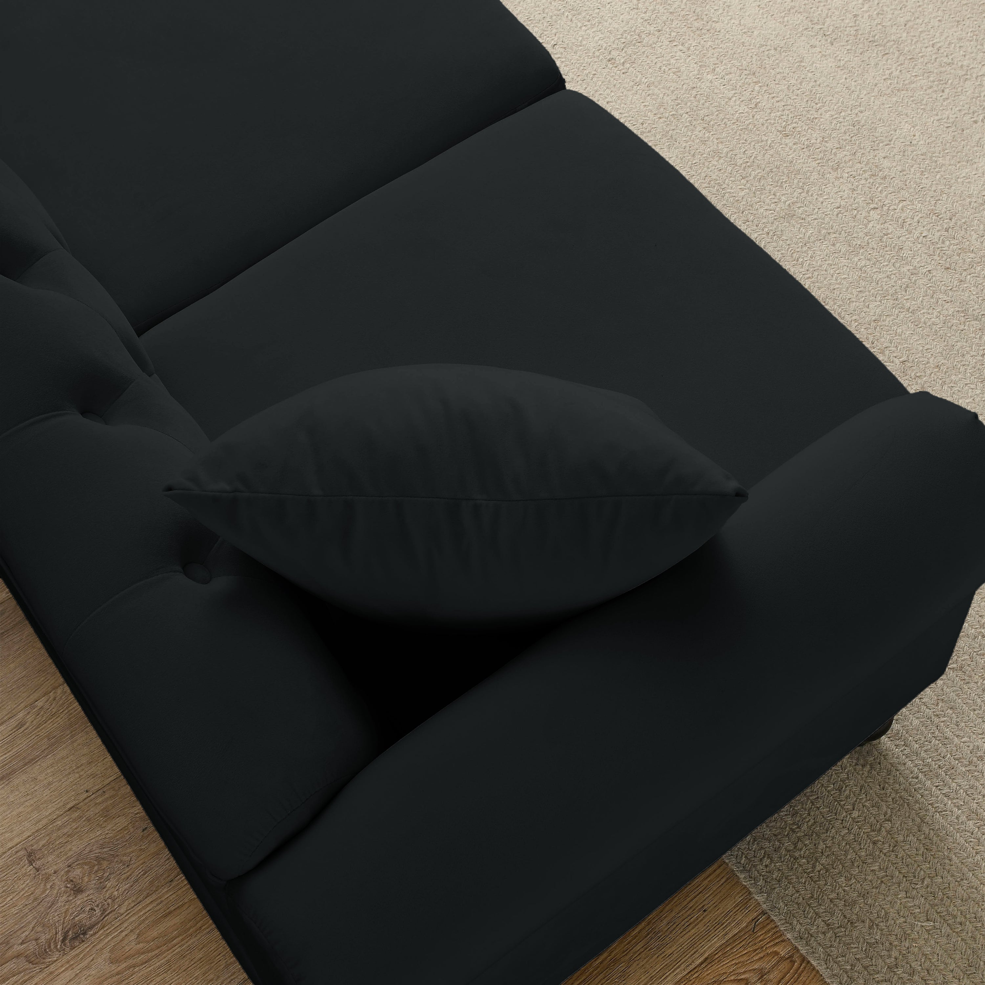 Sofa & Chair sets | Chesterfield Sofa Black Velvet for Living Room, 3 Seater Sofa Tufted Couch with Rolled Arms and Nailhead for Living Room, Bedroom, Office, Apartment, two pillows | casafoyer.myshopify.com