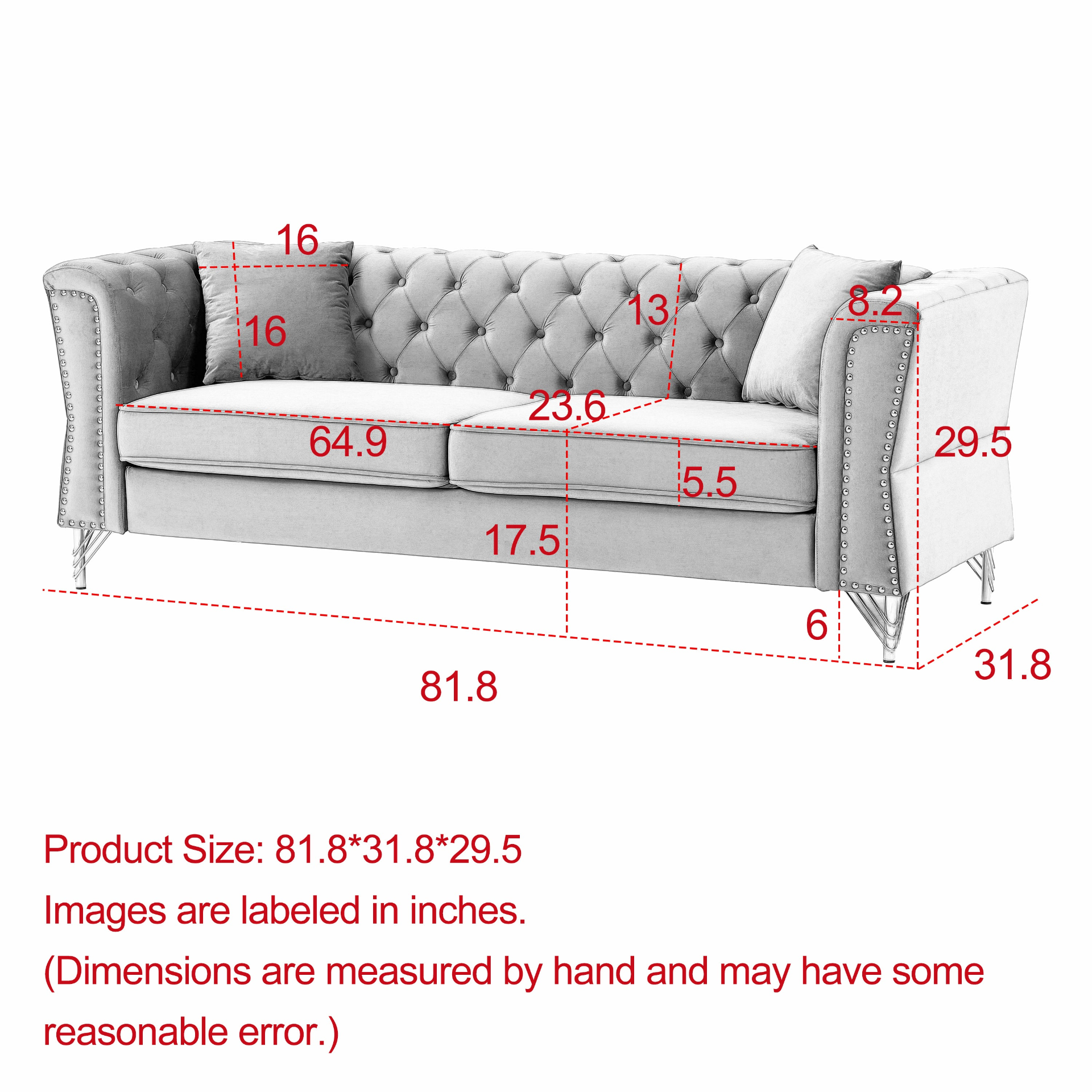 Sofa & Chair sets | Chesterfield Sofa Grey Velvet for Living Room, 3 Seater Sofa Tufted Couch with metal foot and Nailhead for Living Room, Bedroom, Office, Apartment, two pillows | casafoyer.myshopify.com