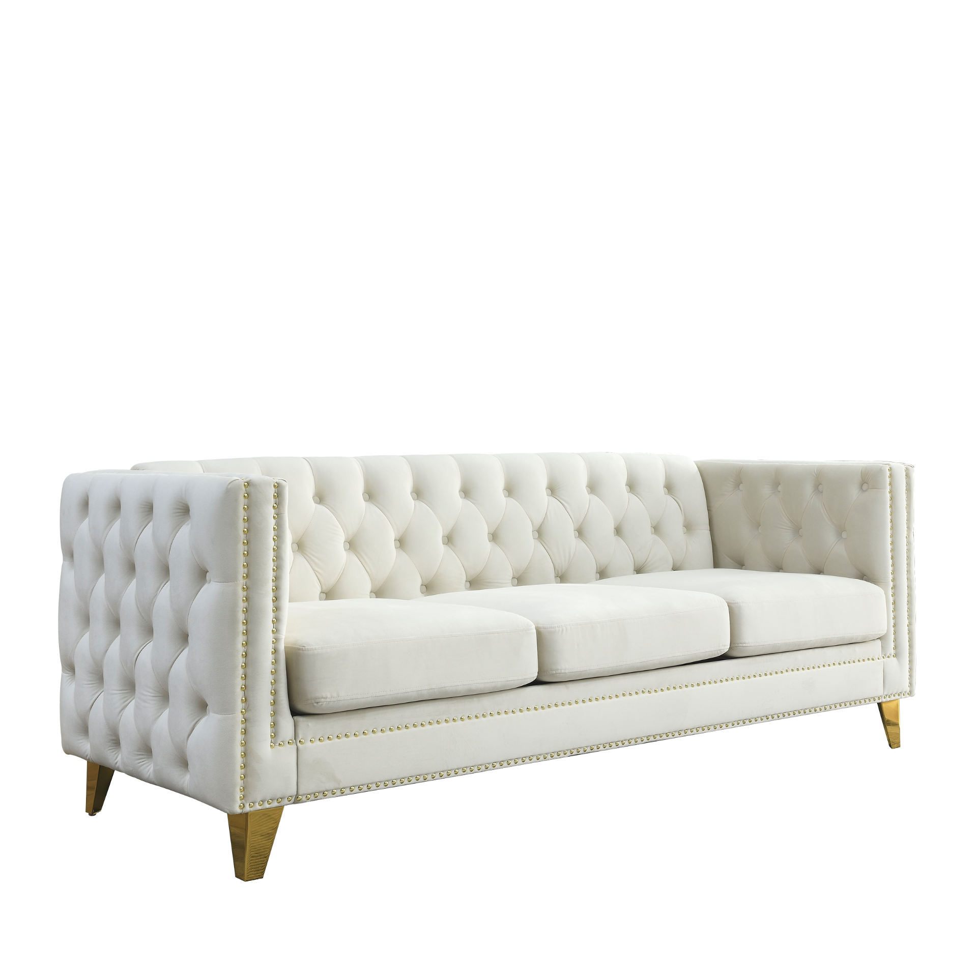 Sofa & Chair sets | {Contact us for 3D modeling} Velvet Sofa for Living Room,Buttons Tufted Square Arm Couch, Modern Couch Upholstered Button and Metal Legs, Sofa Couch for Bedroom, Beige Velvet ,2PCS | casafoyer.myshopify.com