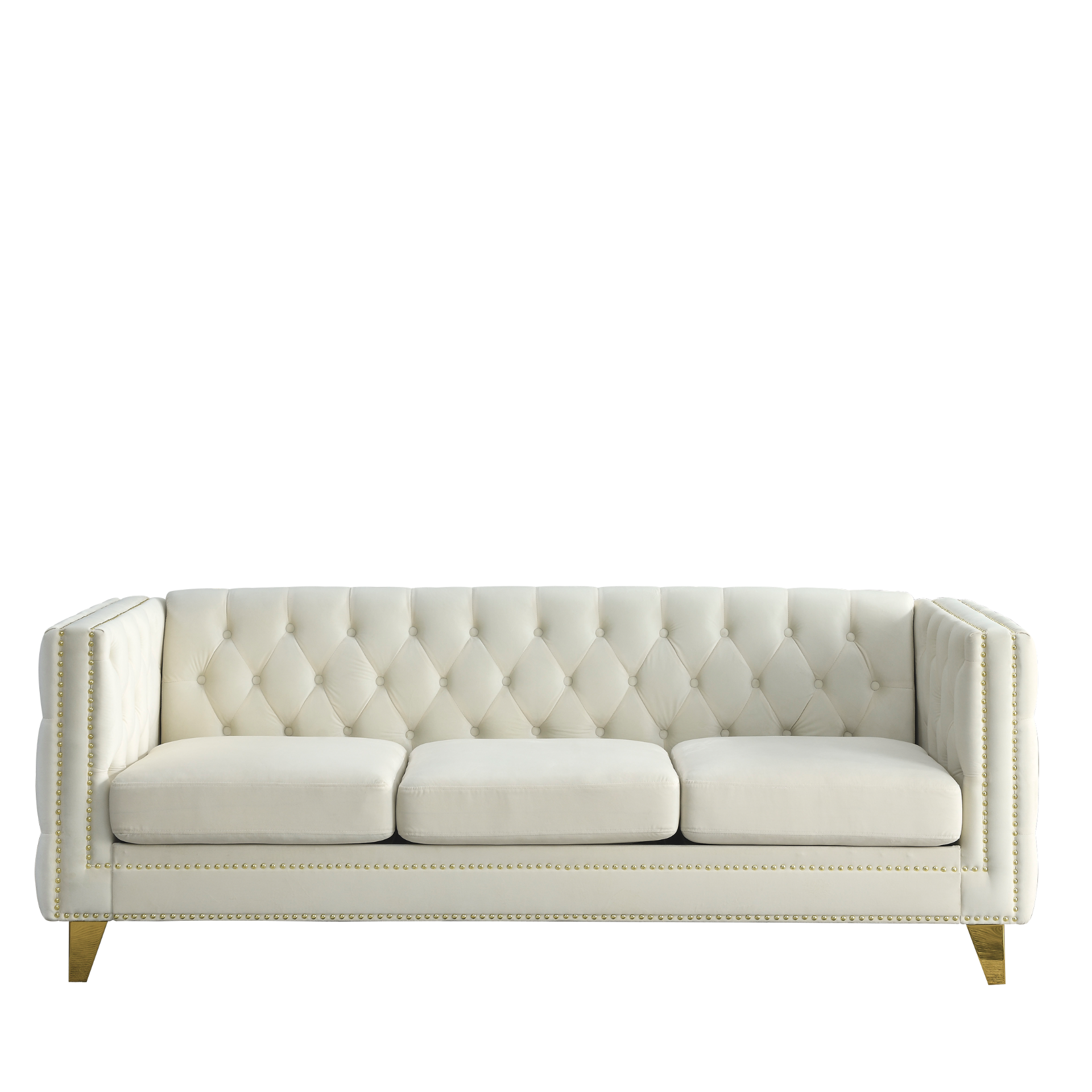 Sofa & Chair sets | {Contact us for 3D modeling} Velvet Sofa for Living Room,Buttons Tufted Square Arm Couch, Modern Couch Upholstered Button and Metal Legs, Sofa Couch for Bedroom, Beige Velvet ,2PCS | casafoyer.myshopify.com