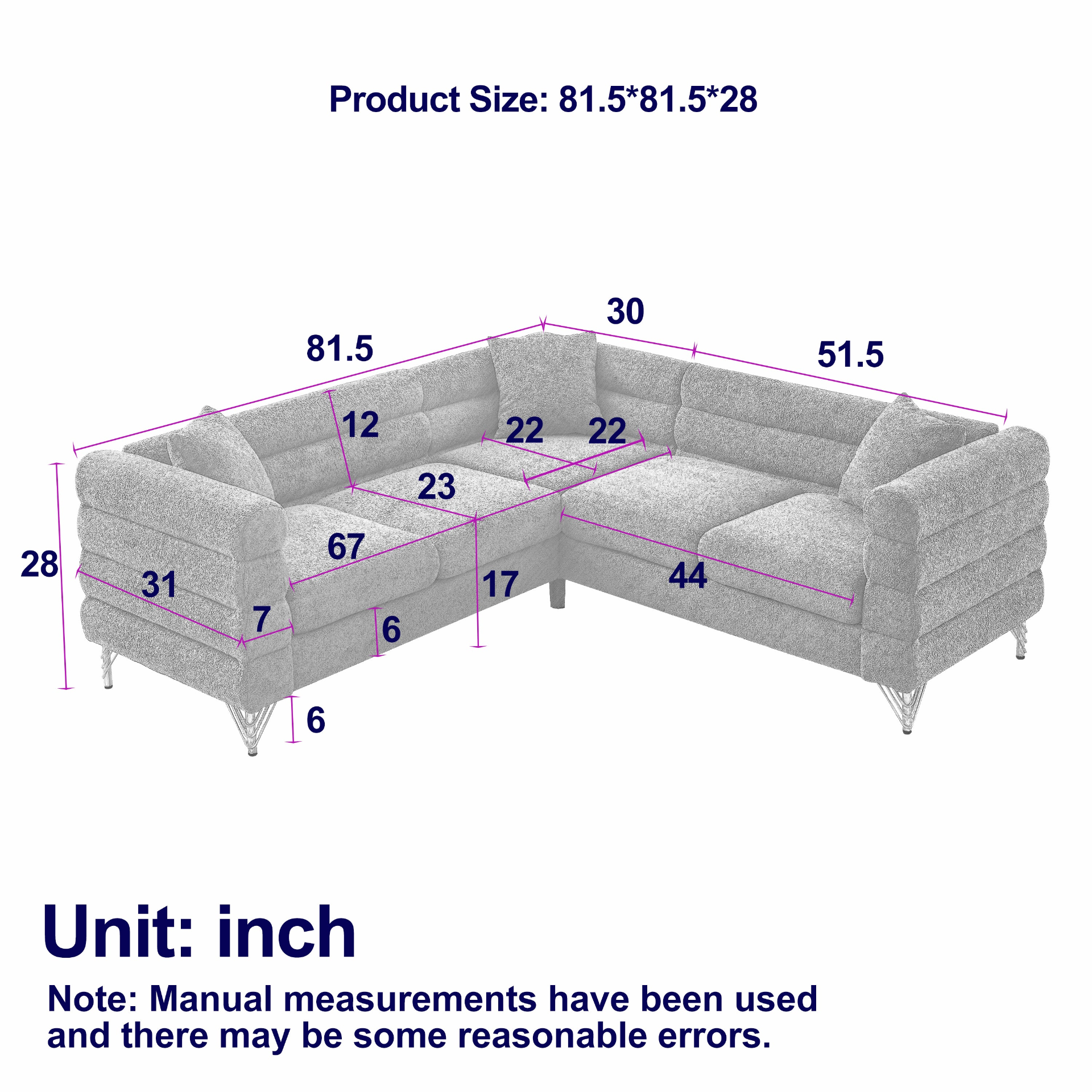 [product_type] | 81.5-Inch Oversized Corner Sofa Covers, L-Shaped Sectional Couch, 5-Seater Corner Sofas with 3 Cushions | casafoyer.myshopify.com