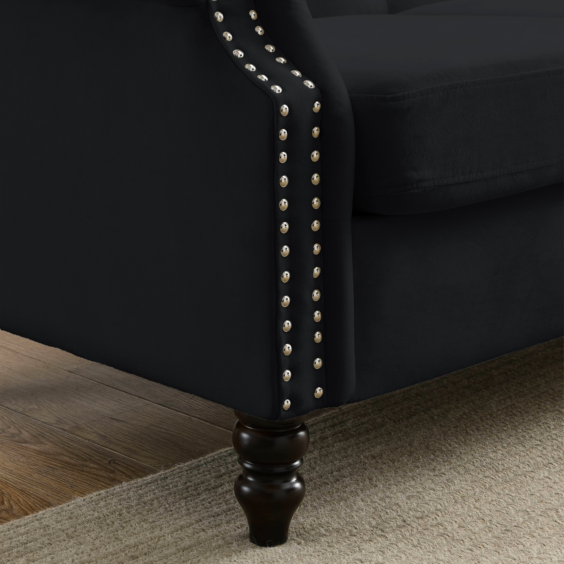 [product_type] | 79" Chesterfield Sofa Black Velvet for Living Room, 3 Seater Sofa Tufted Couch with Rolled Arms and Nailhead for Living Room, Bedroom, Office, Apartment, 3S+3S | casafoyer.myshopify.com