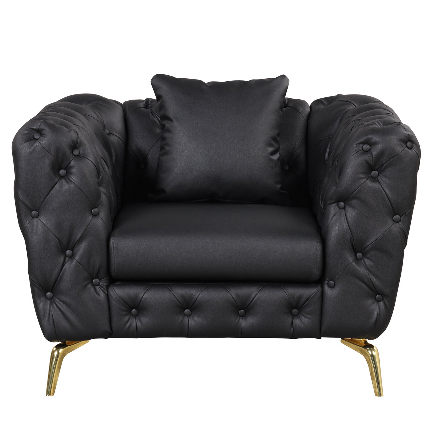 Sofa & Chair sets | Modern Sofa Couch PU Upholstered Sofa with Sturdy Metal Legs, Button Tufted Back, Single Sofa Chair for Living Room,Apartment,Home Office, Black | casafoyer.myshopify.com