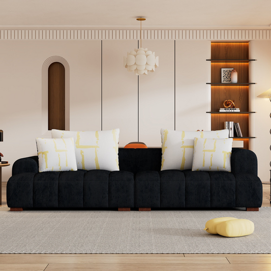 Sofa & Chair sets | Modern Couch Corduroy Fabric Comfy Sofa with Rubber Wood Legs, 4 Pillows for Living Room, Bedroom, Office, Black | casafoyer.myshopify.com