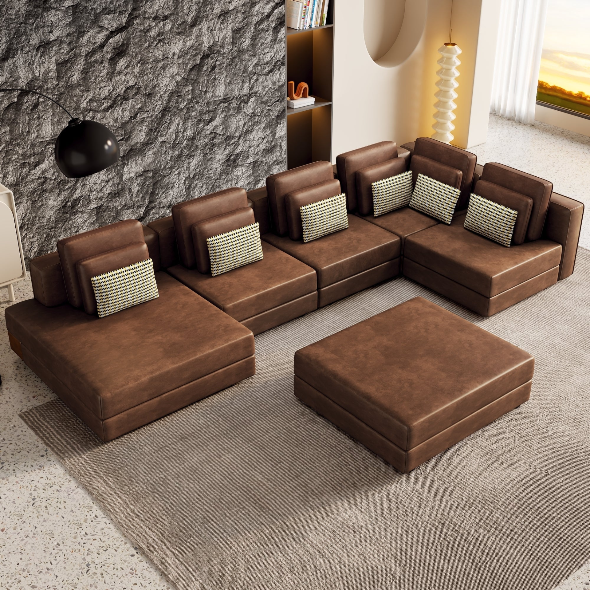 [product_type] | 112.7" Modular Sectional Sofa Corner Sofa Chaise Lounge with Movable Ottoman, Brown - Elegant and Versatile | casafoyer.myshopify.com