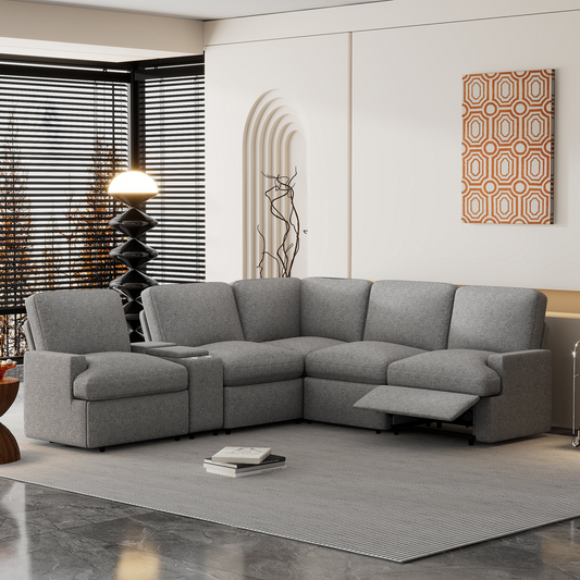 Sofa & Chair sets | Power Recliner Corner Sofa Home Theater Reclining Sofa Sectional Couches with Storage Box, Cup Holders, USB Ports and Power Socket for Living Room, Grey | casafoyer.myshopify.com