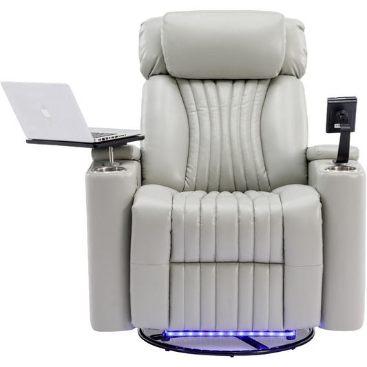 Sofa & Chair sets | 270 Degree Power Swivel Recliner,Home Theater Seating With Hidden Arm Storage and  LED Light Strip,Cup Holder,360? Swivel Tray Table,and Cell Phone Holder,Soft Living Room Chair,Grey | casafoyer.myshopify.com