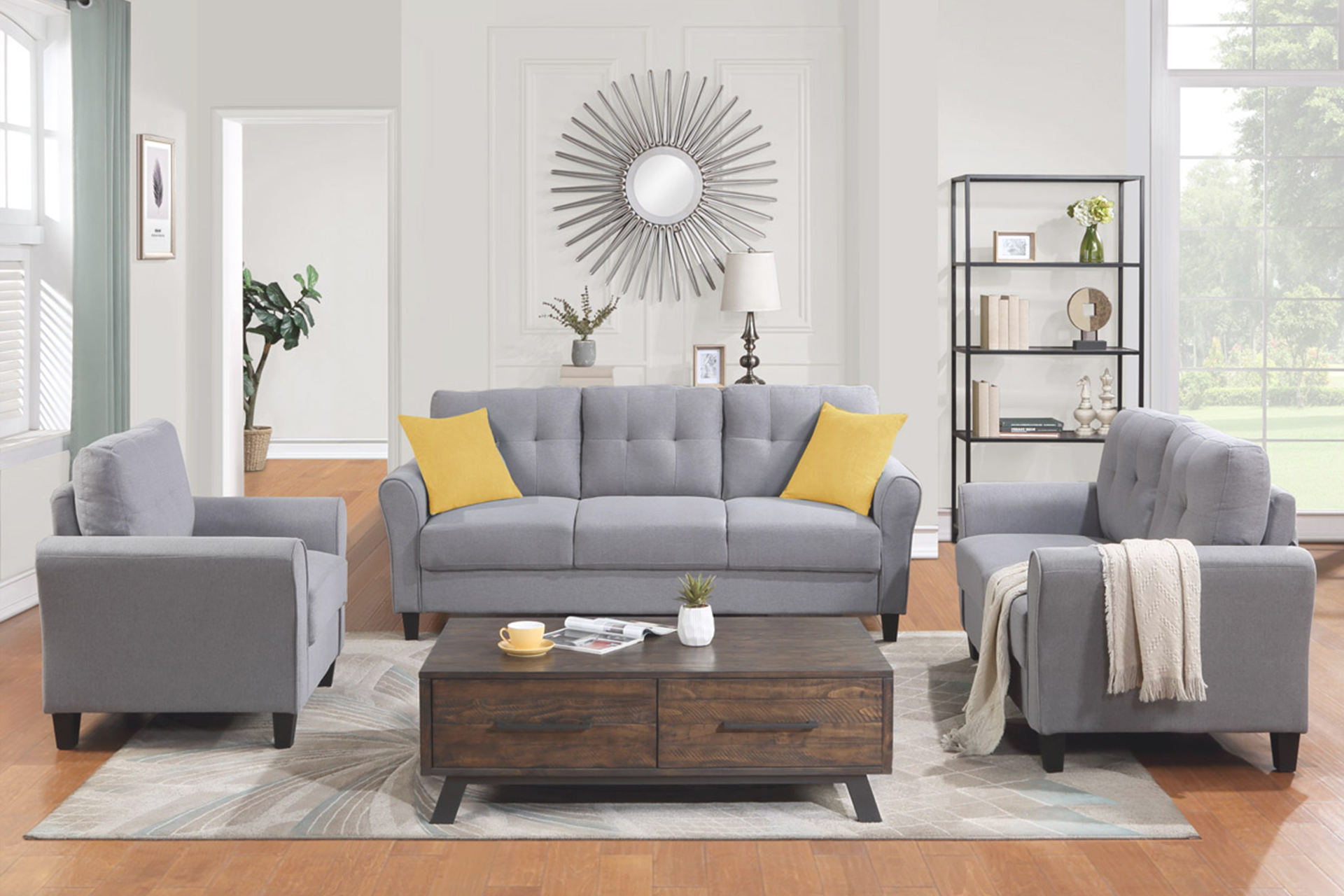 Sofa & Chair sets | Modern Living Room Sofa Set Linen Upholstered Couch Furniture for Home or Office ,Light Grey-Blue, 1+2+3-Seat | casafoyer.myshopify.com