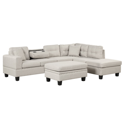 Sofa & Chair sets | Modern Sectional Sofa with Storage Ottoman, L-Shape Couch with 2 Pillows and Cup Holder,Sectional Sofa with Reversible Chaise for Living Room,Light Gray | casafoyer.myshopify.com