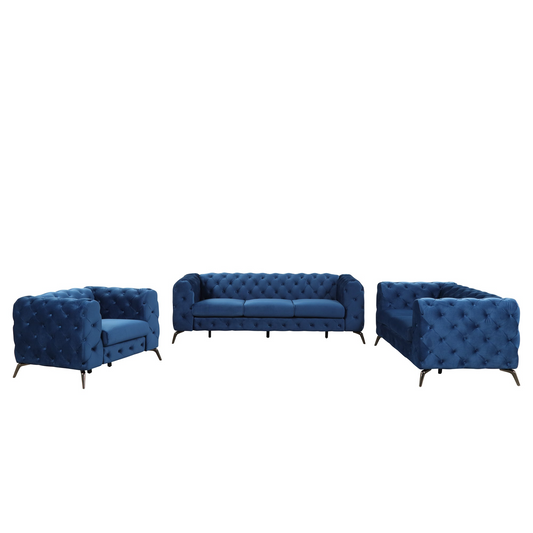 Sofa & Chair sets | Modern 3-Piece Sofa Sets with Sturdy Metal Legs,Velvet Upholstered Couches Sets Including Three Seat Sofa, Loveseat and Single Chair for Living Room Furniture Set,Blue | casafoyer.myshopify.com