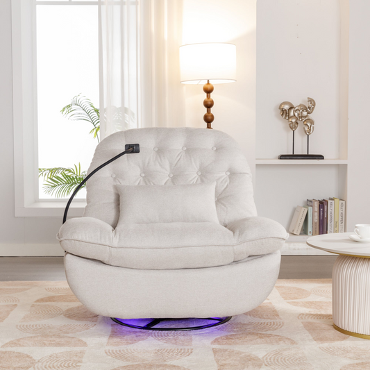 Sofa & Chair sets | 270 Degree Swivel Power Recliner with Voice Control, Bluetooth Music Player,USB Ports, Atmosphere Lamp, Hidden Arm Storage and Mobile Phone Holder for Living Room, Bedroom, Apartment, Beige | casafoyer.myshopify.com