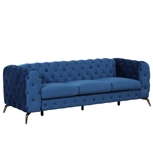 Sofa & Chair sets | Velvet Upholstered Sofa with Sturdy Metal Legs,Modern Sofa Couch with Button Tufted Back, 3 Seater Sofa Couch for Living Room,Apartment,Home Office,Blue | casafoyer.myshopify.com