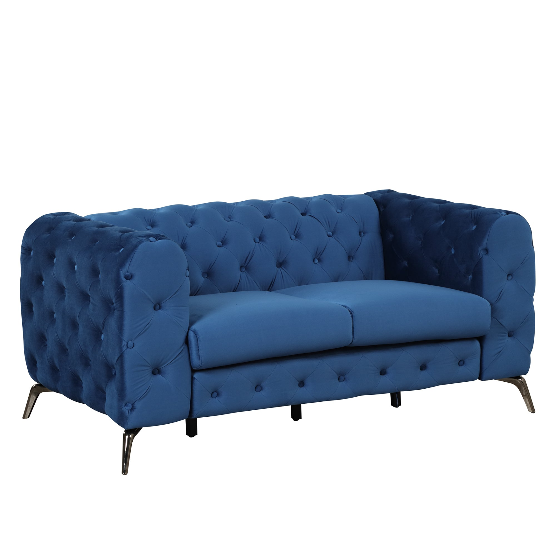 [product_type] | 63" Velvet Upholstered Loveseat Sofa, Modern Button Tufted Back, 2-Person Couch - Blue | casafoyer.myshopify.com