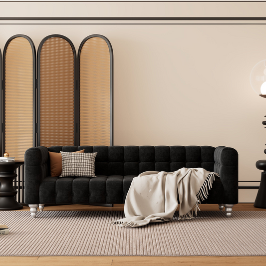 [product_type] | 89" Modern Sofa Dutch Fluff Upholstered Sofa with Solid Wood Legs, Buttoned Tufted Backrest, Black | casafoyer.myshopify.com