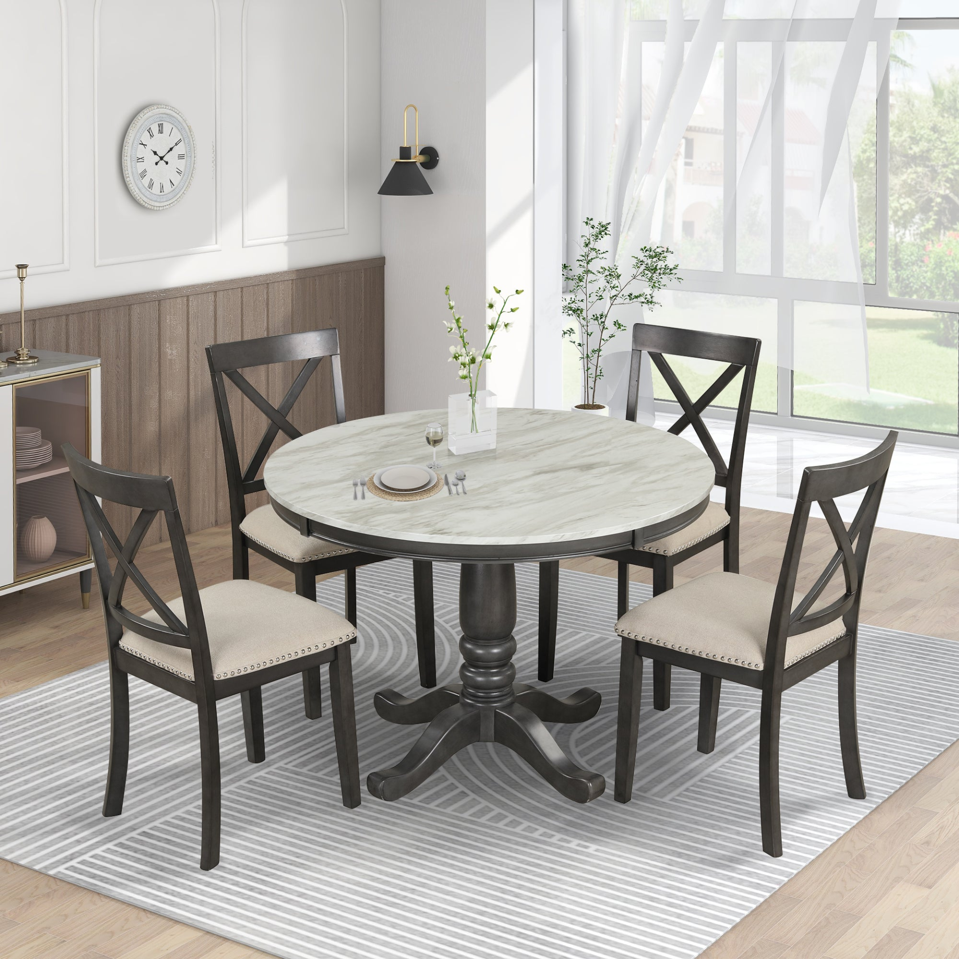 Dining Table | 5-Piece Dining Table and Chairs Set for 4 Persons | Solid Wood Kitchen Room Table with 4 Chairs | casafoyer.myshopify.com